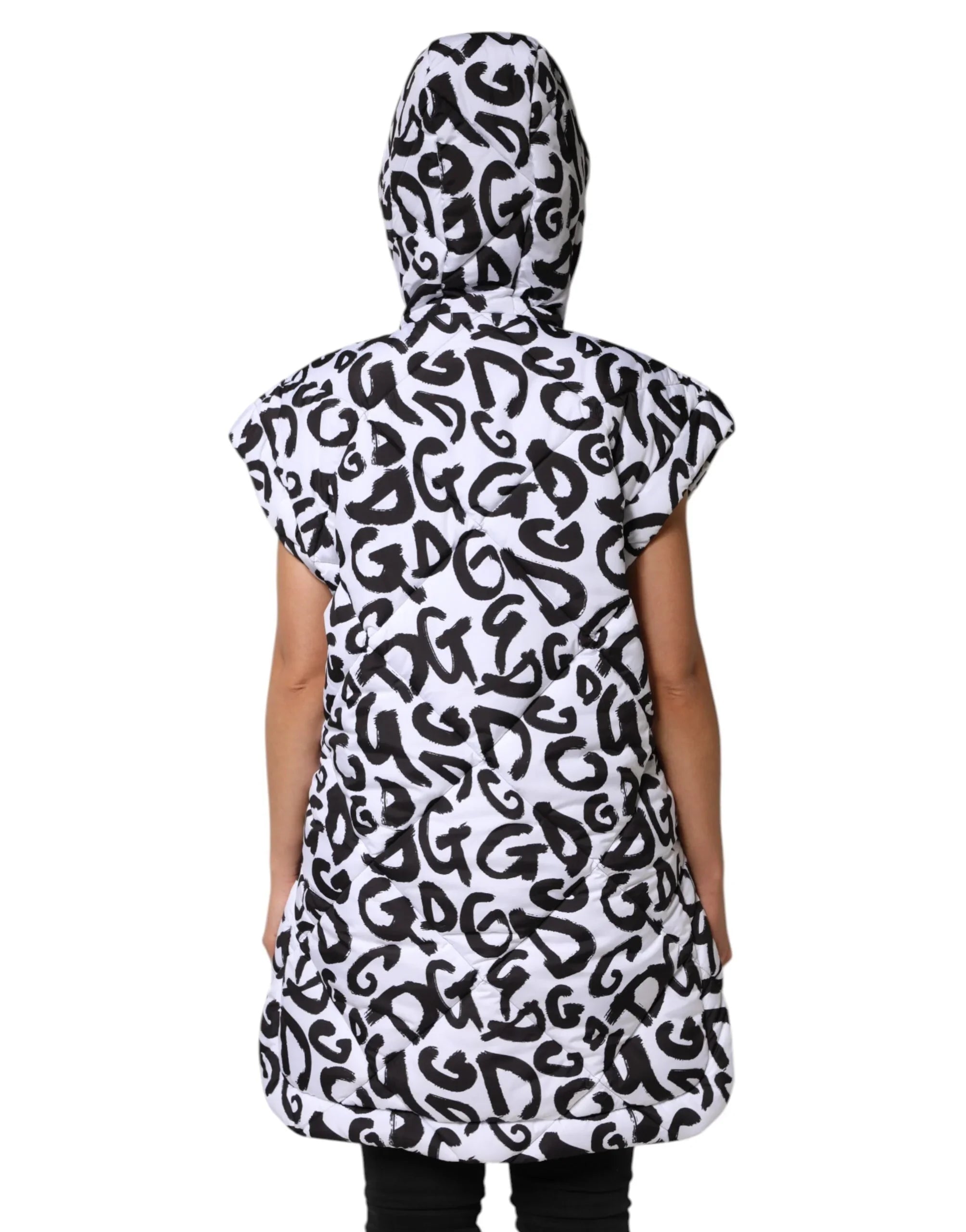 Dolce &amp; Gabbana Weiße DG Mania Kapuzen-Steppjacke, ärmellos