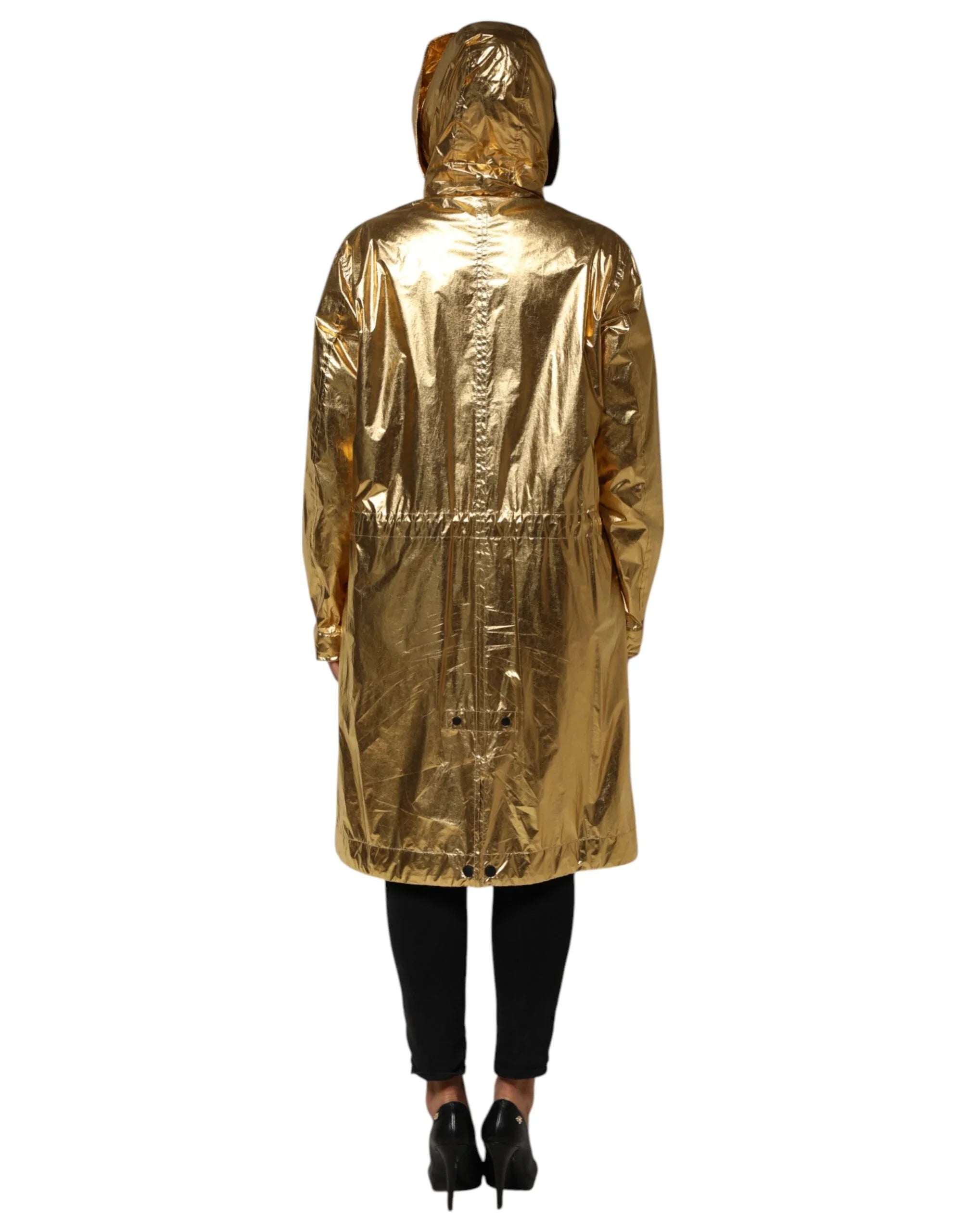 Dolce &amp; Gabbana Goldfarbener Trenchcoat mit Kapuze und langen Ärmeln