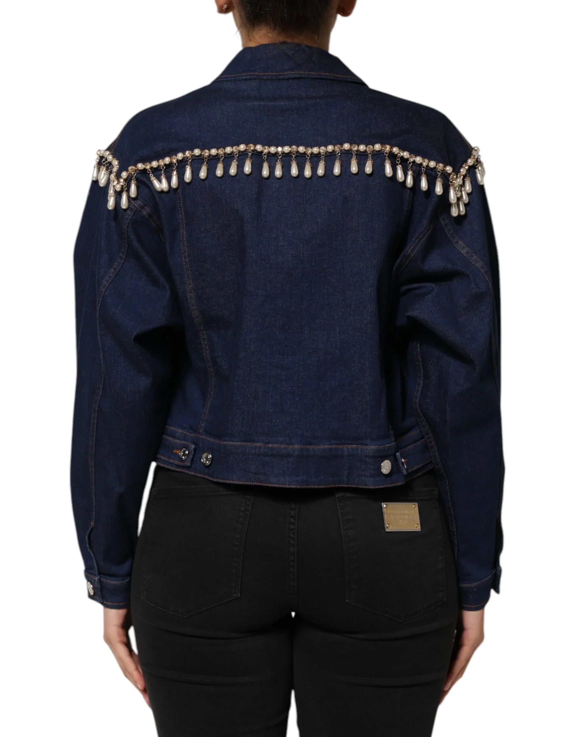 Dolce &amp; Gabbana Jacke aus blauem Baumwoll-Denim mit Kristallverzierungen
