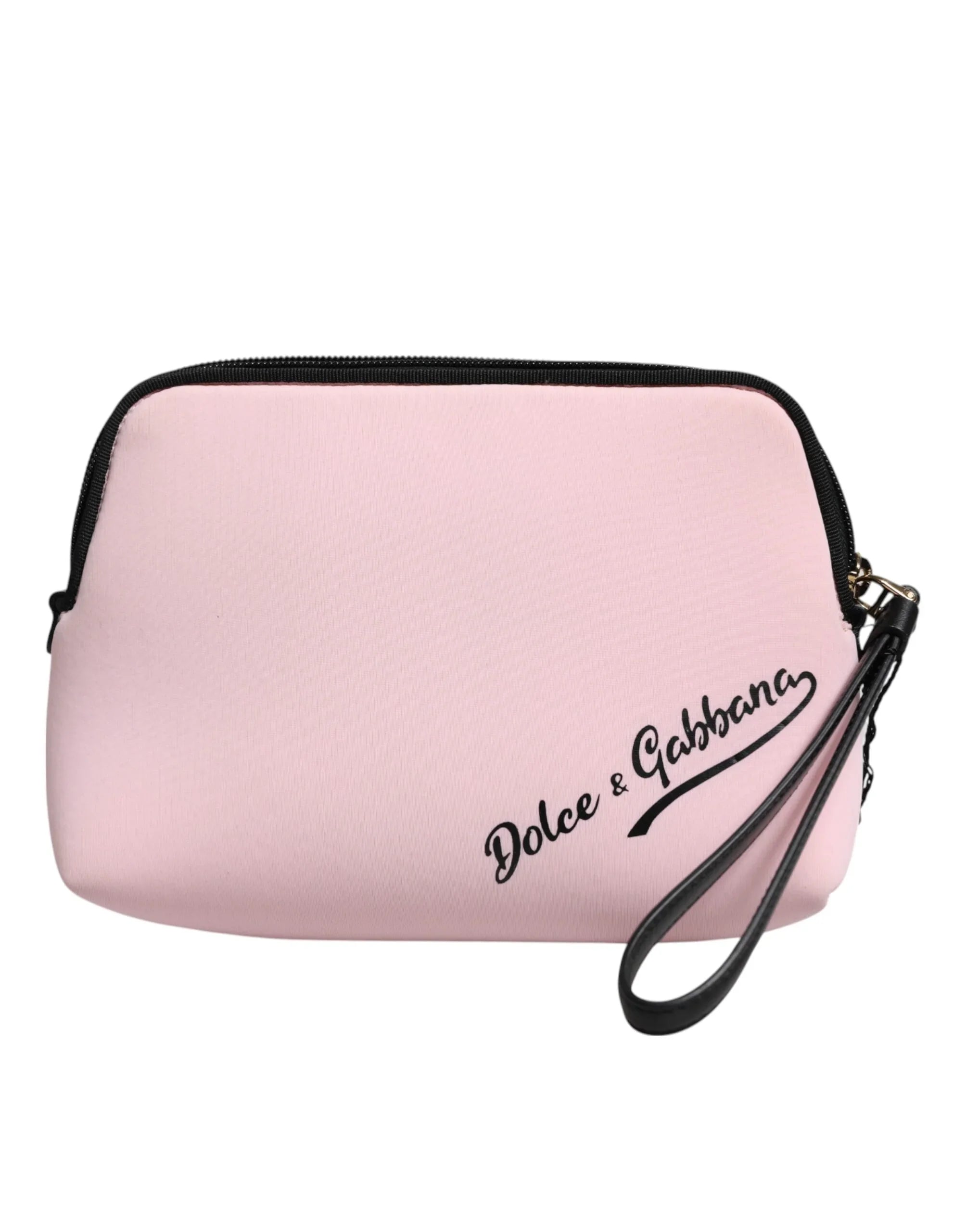 Dolce & Gabbana Pink Solid Nylon DG Logo Print Clutch Zip Borse Pouch Bag