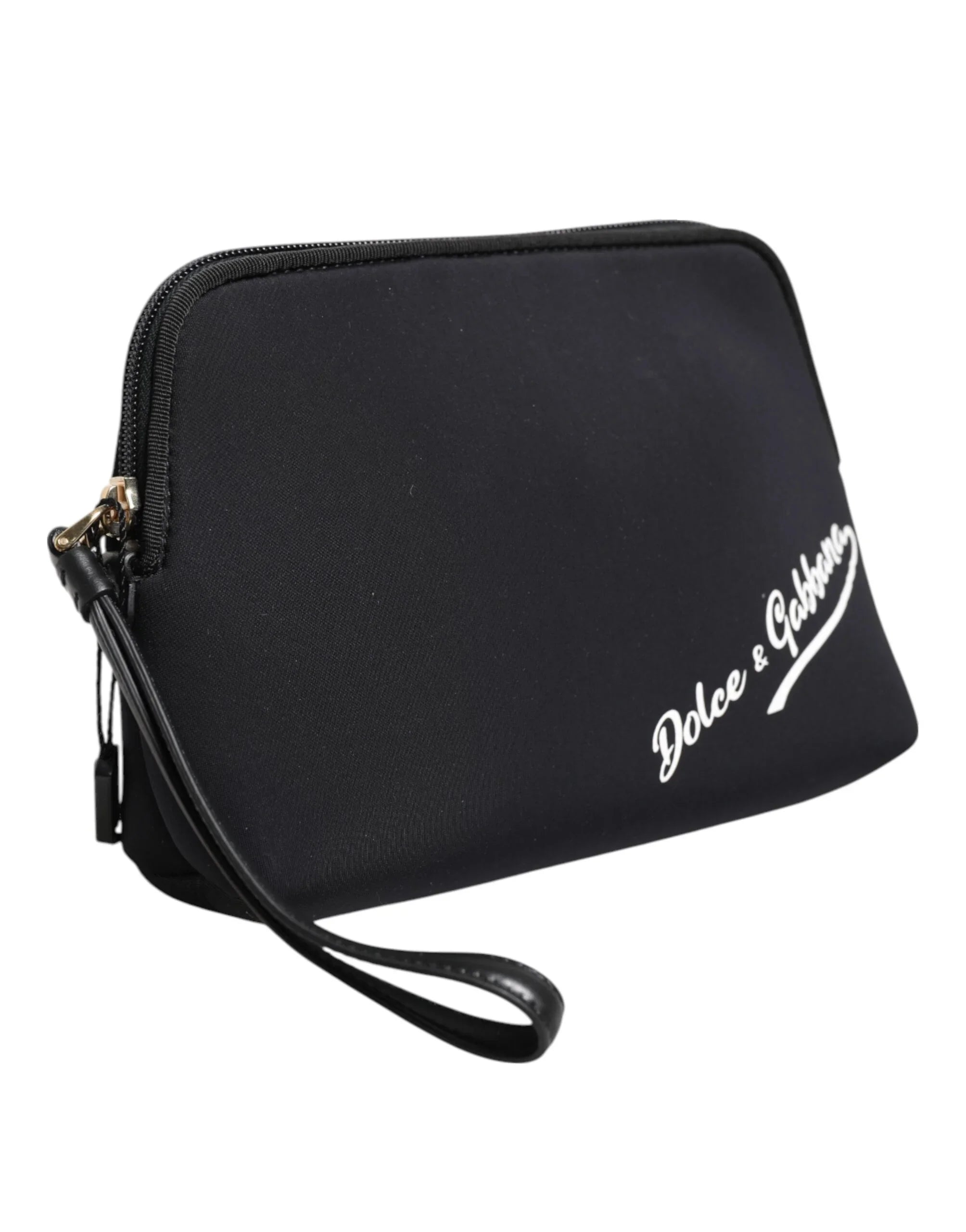 Dolce &amp; Gabbana Clutch aus schwarzem, einfarbigem Nylon mit DG-Logoprint und Reißverschlusstasche