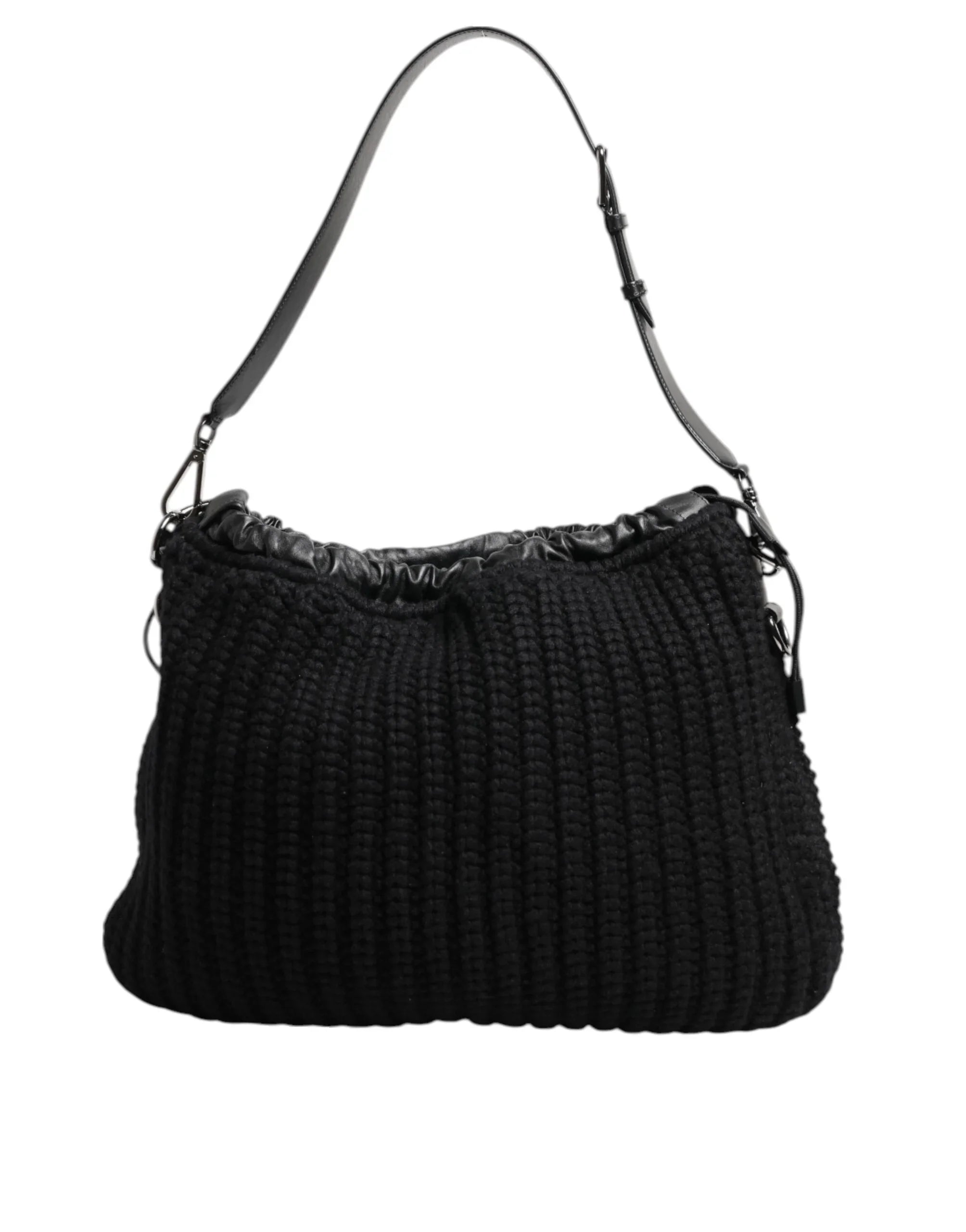 Dolce & Gabbana Black Cashmere Knitted Leather Shoulder Women Borse Bag
