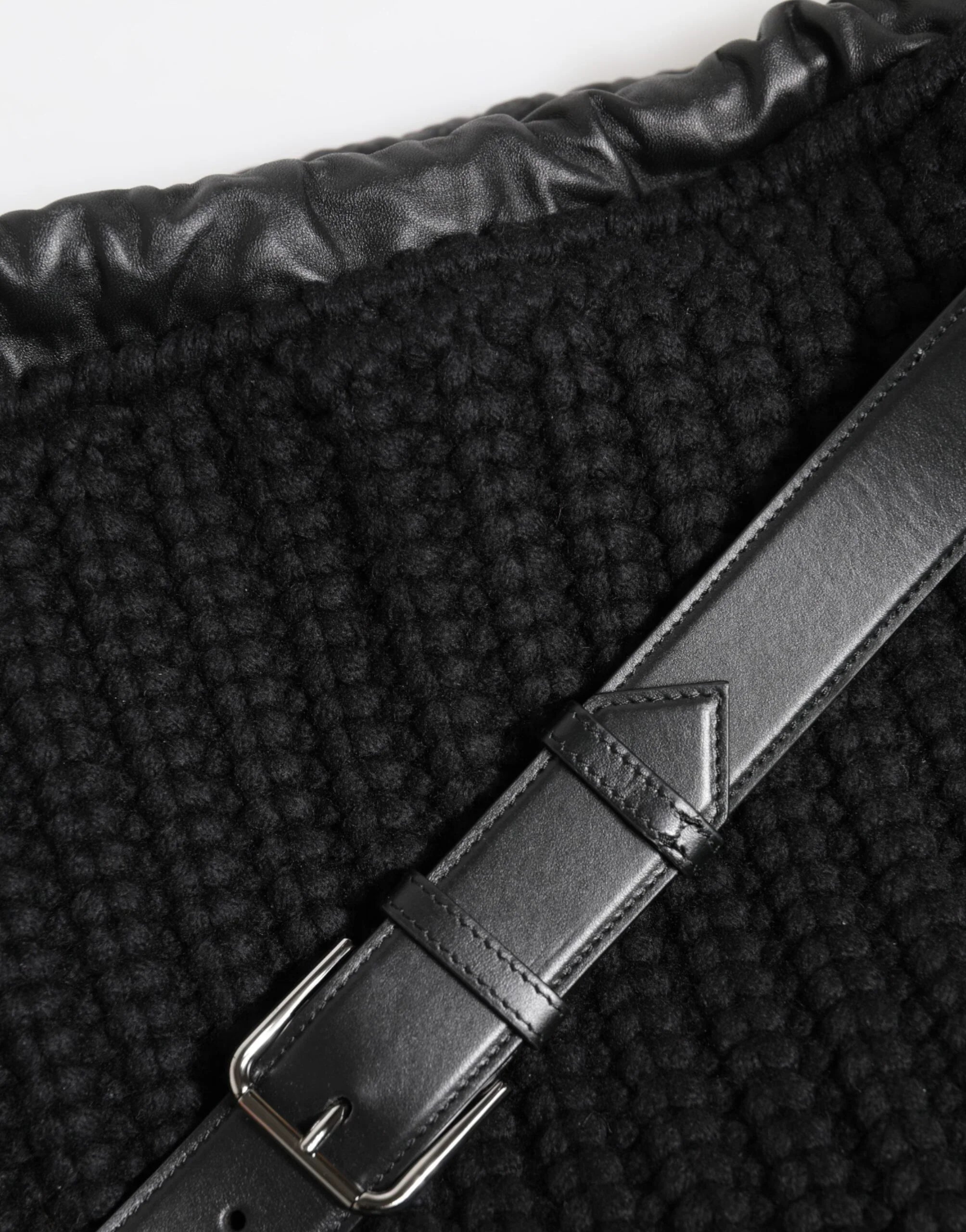 Dolce & Gabbana Black Cashmere Knitted Leather Shoulder Women Borse Bag