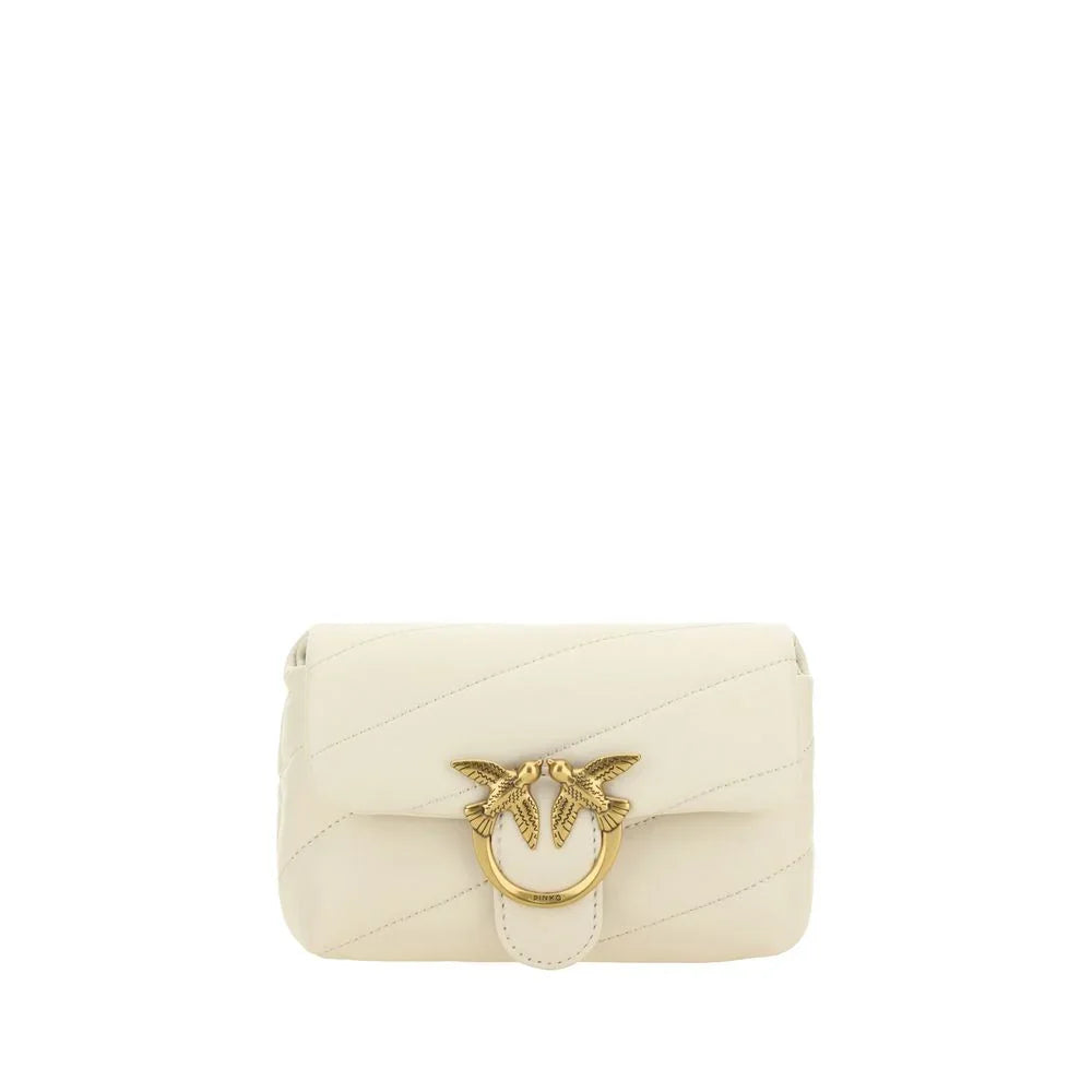 PINKO White Calf Leather Bos Taurus Shoulder Bag
