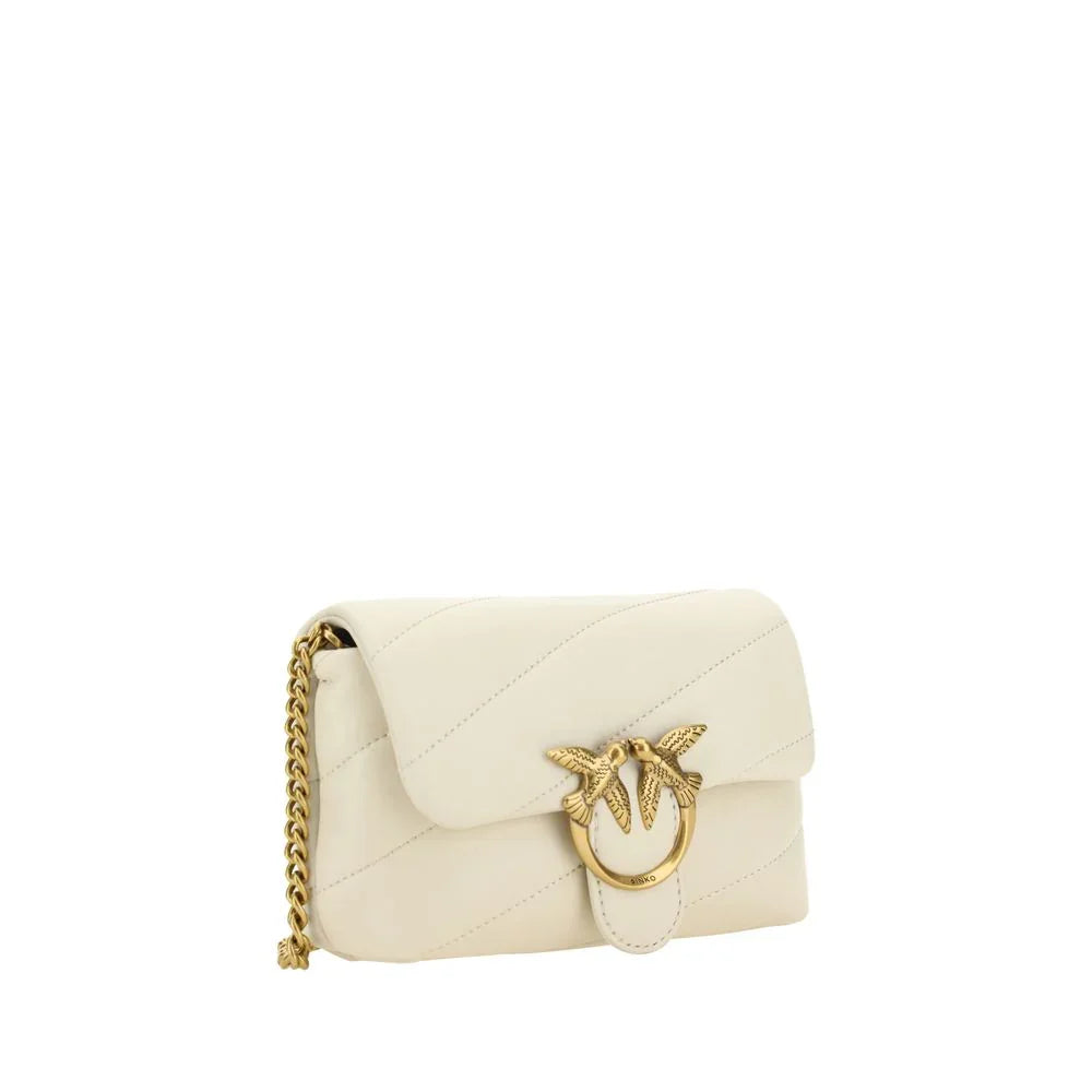 PINKO White Calf Leather Bos Taurus Shoulder Bag
