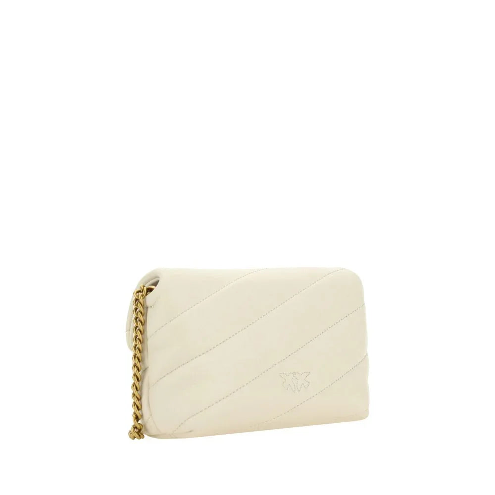 PINKO White Calf Leather Bos Taurus Shoulder Bag