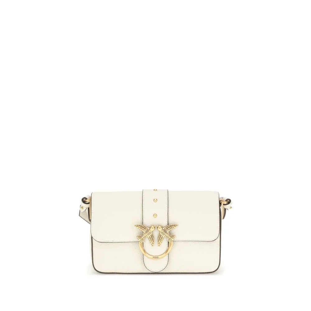 PINKO White Calf Leather Bos Taurus Shoulder Bag