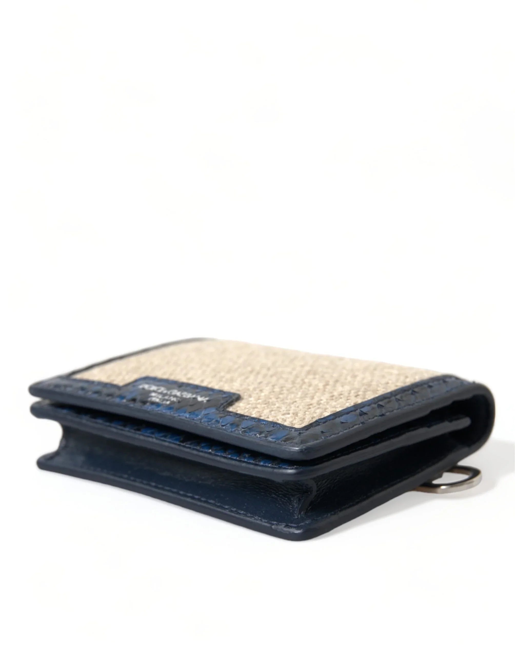 Dolce &amp; Gabbana Mini-Schultertasche/Umhängetasche aus beigefarbenem Raffialeder mit blauen Lederdetails