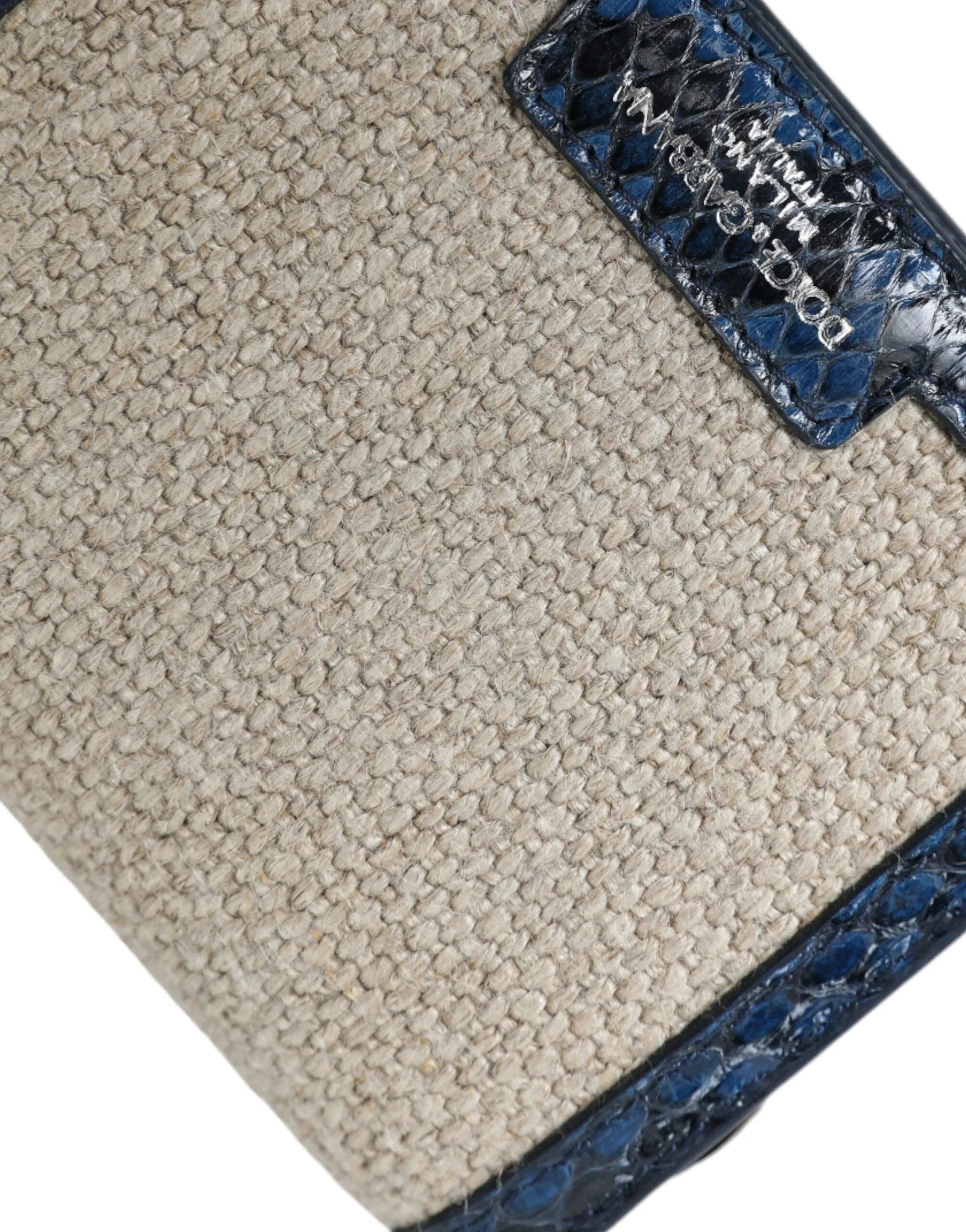 Dolce &amp; Gabbana Mini-Schultertasche/Umhängetasche aus beigefarbenem Raffialeder mit blauen Lederdetails