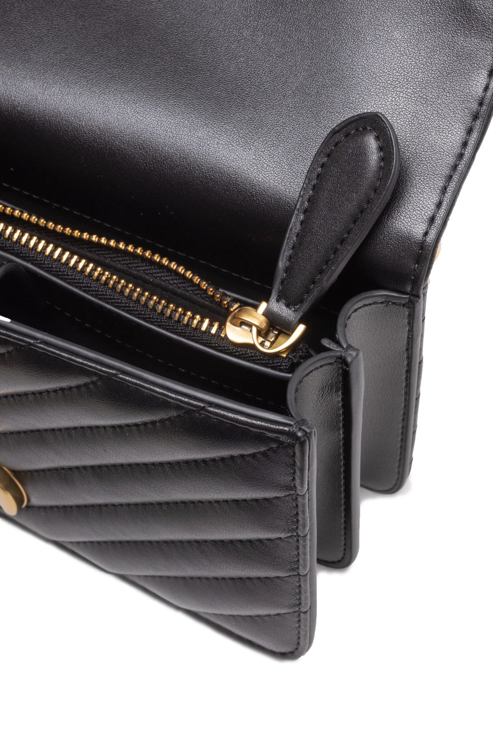 PINKO Black Leather Love One Mini Shoulder Bag