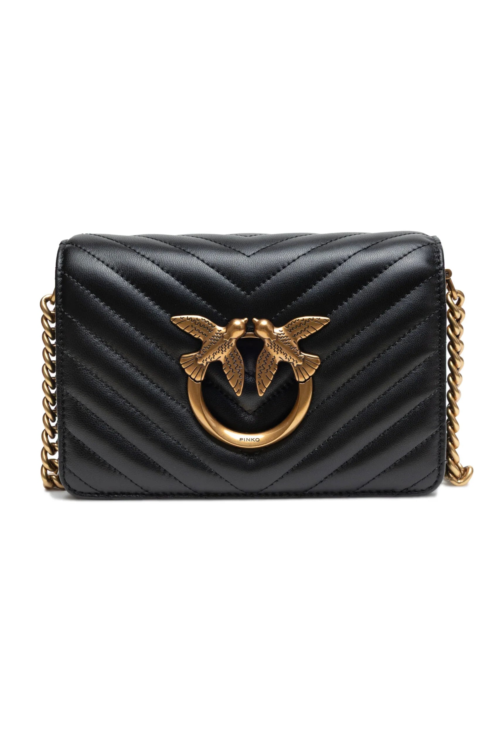 PINKO Black Leather Love Click Mini Shoulder Bag