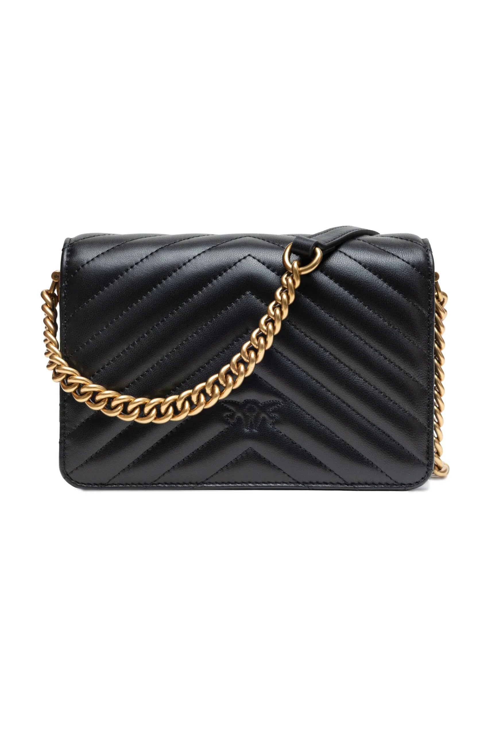 PINKO Black Leather Love Click Mini Shoulder Bag