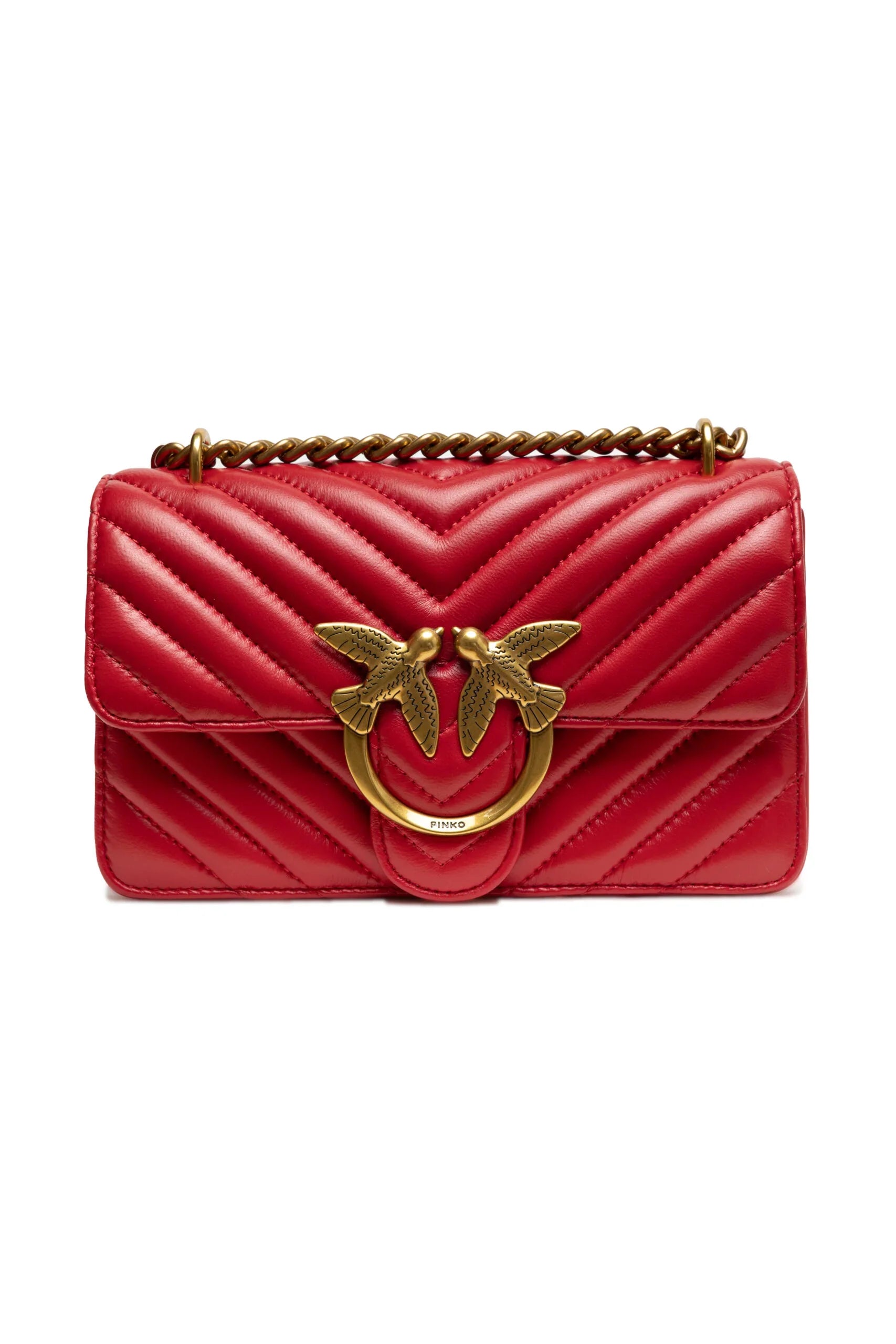 PINKO Red Leather Love One Mini Shoulder Bag