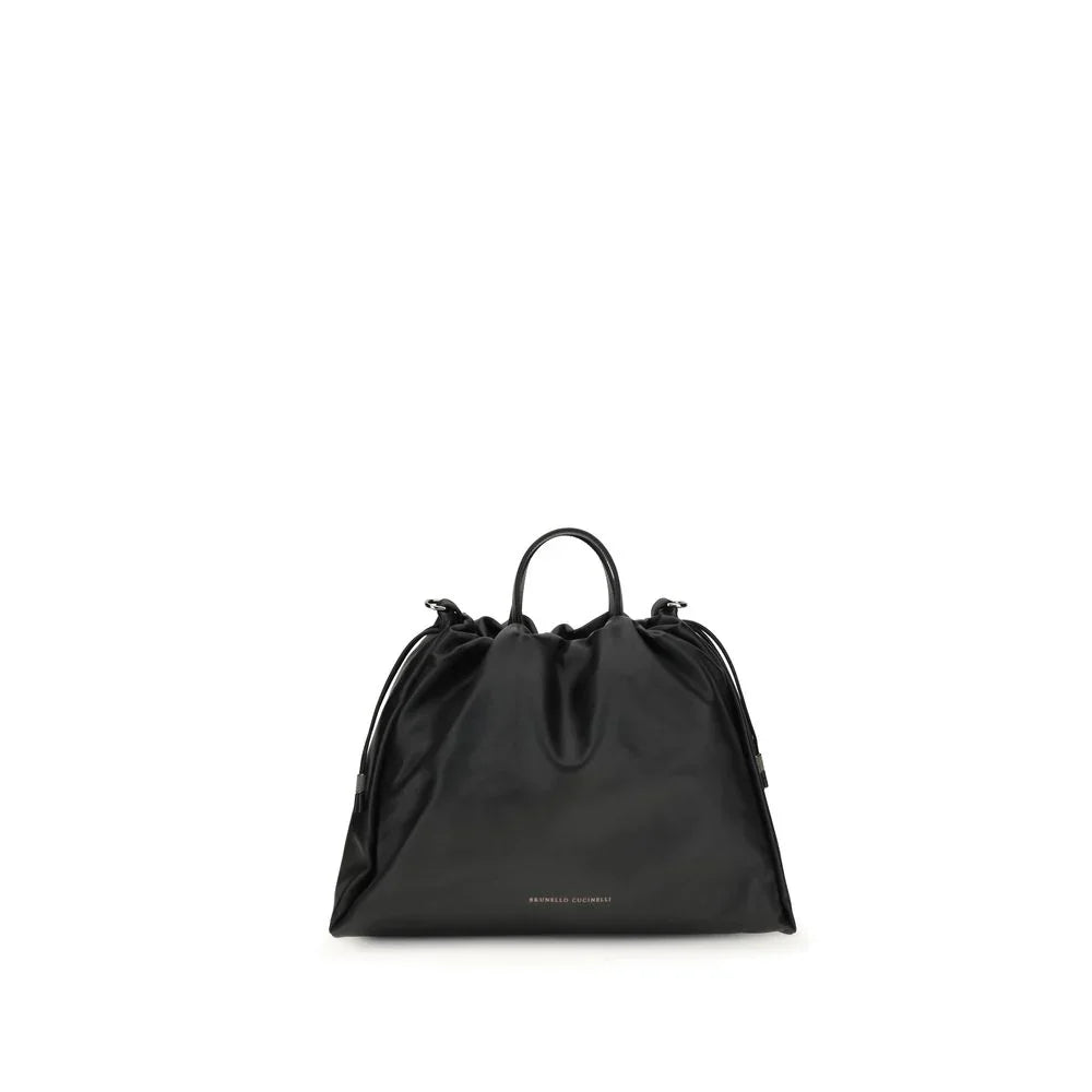 Brunello Cucinelli Black Calf Leather Bos Taurus Shoulder Bag