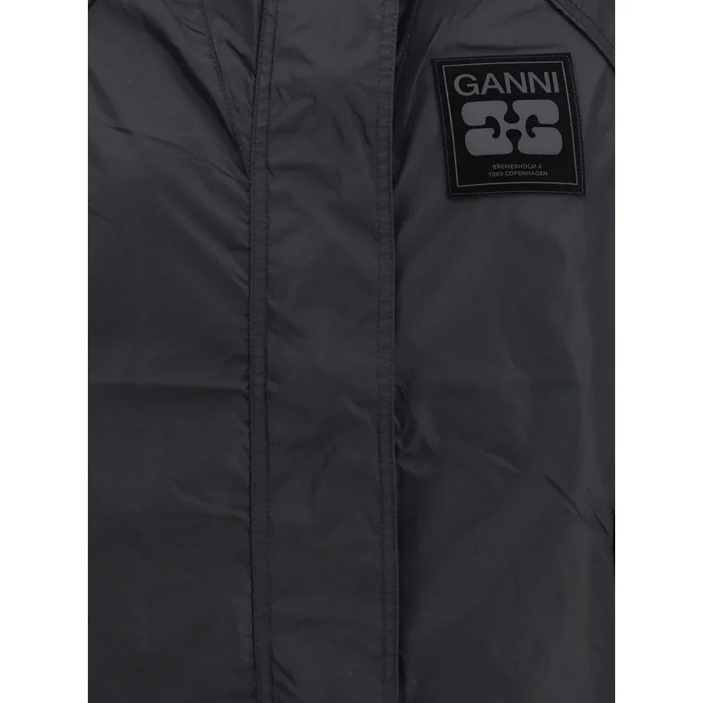 Ganni Schwarze Nylon-Shelljacke