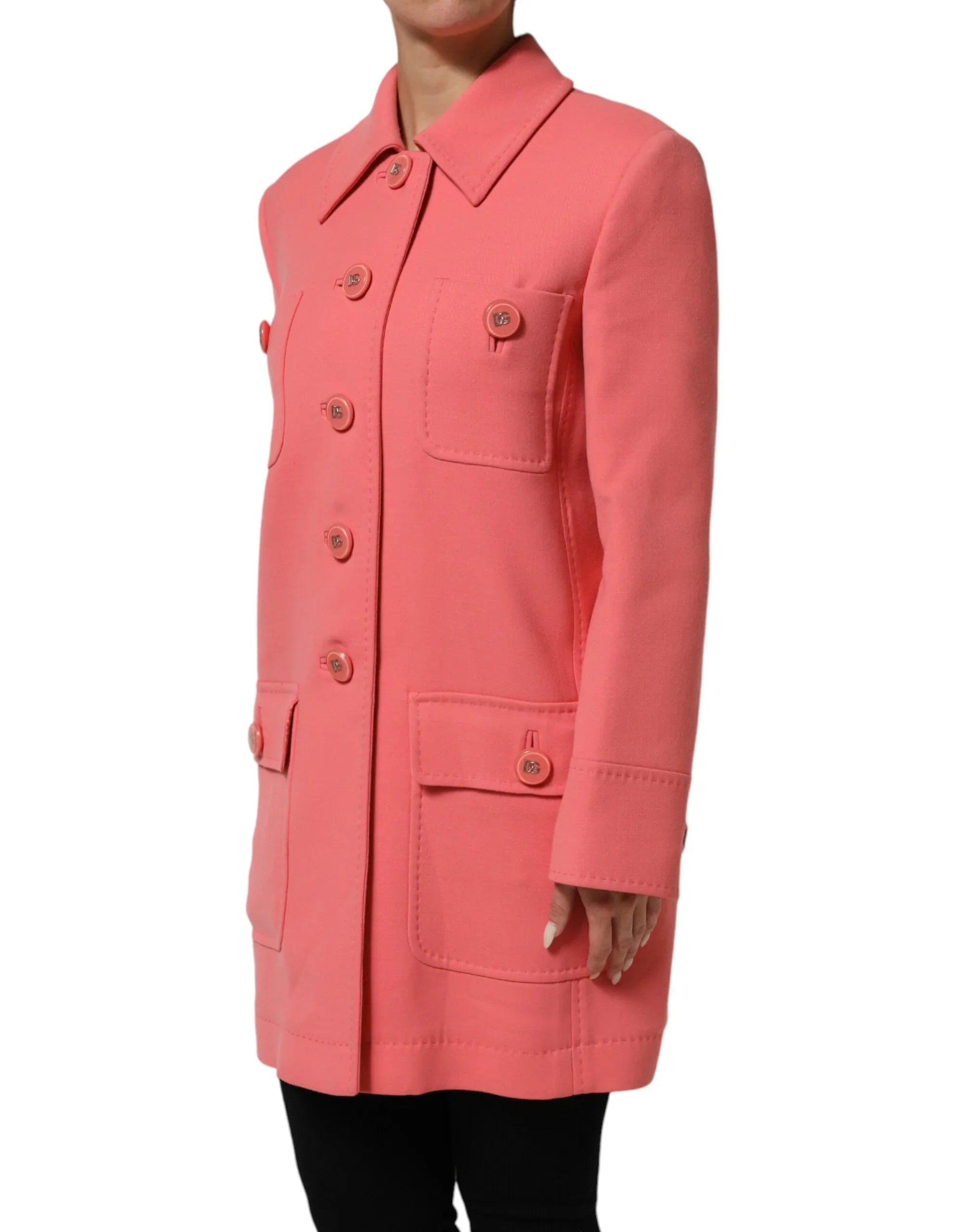 Dolce & Gabbana Pink Buttoned Down Trench Coat Jacket