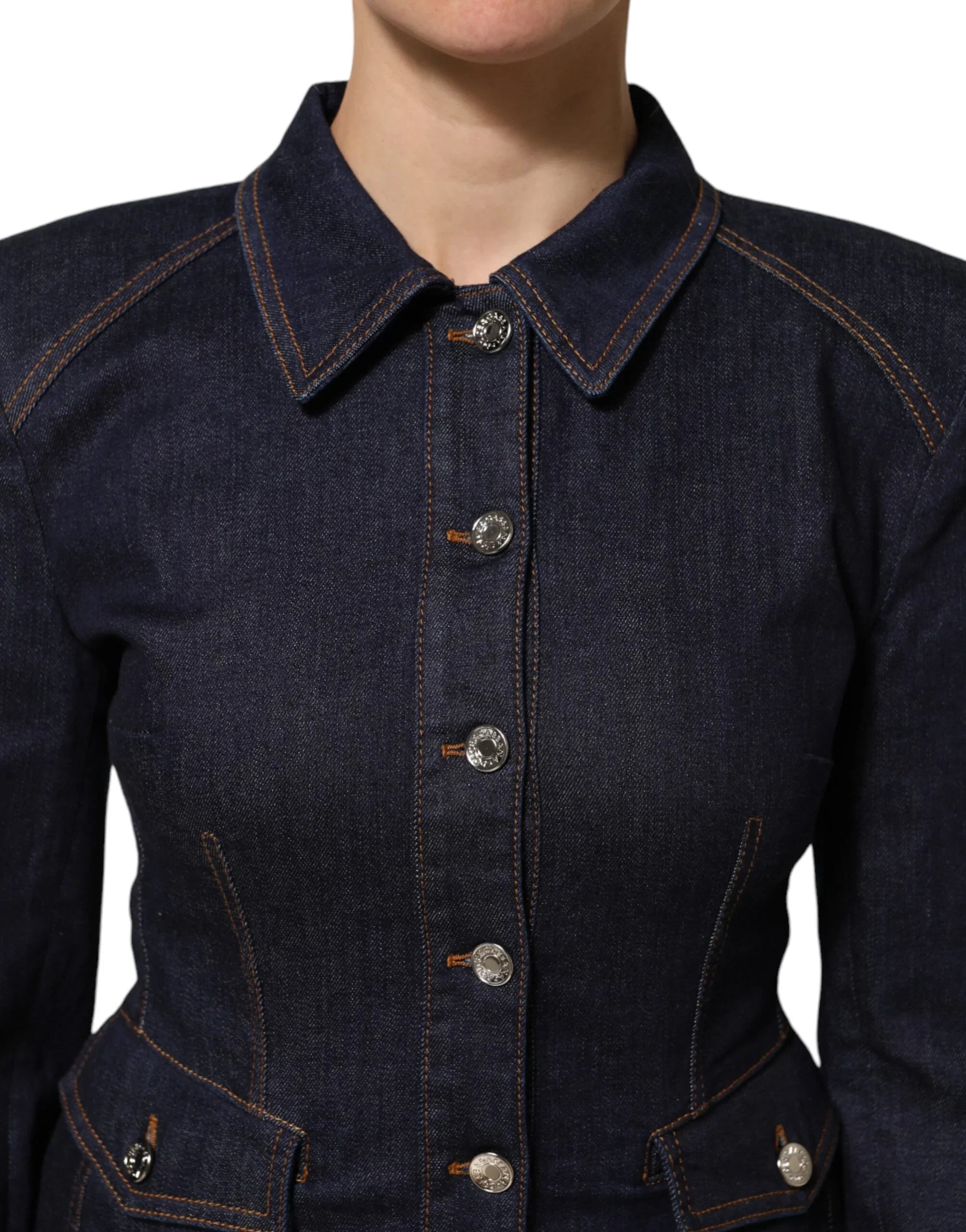 Giacca in denim con colletto in cotone blu scuro Dolce &amp; Gabbana