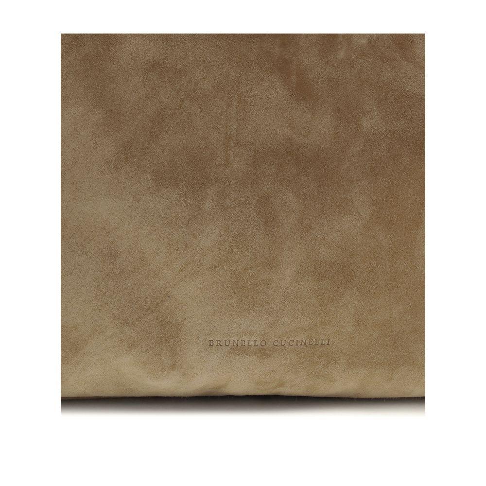 Brunello Cucinelli Schultertasche aus beigefarbenem Kalbsleder, Bos Taurus