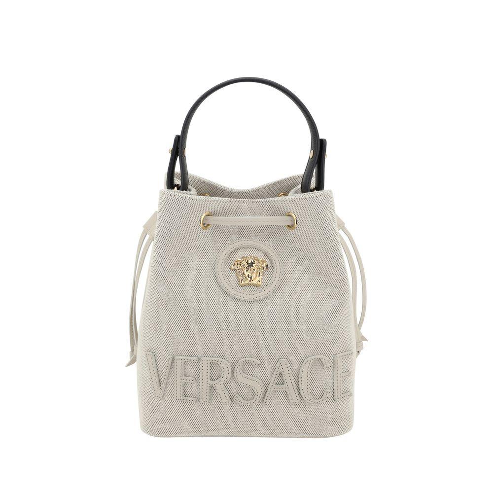 Versace White Fabric Backet Bag