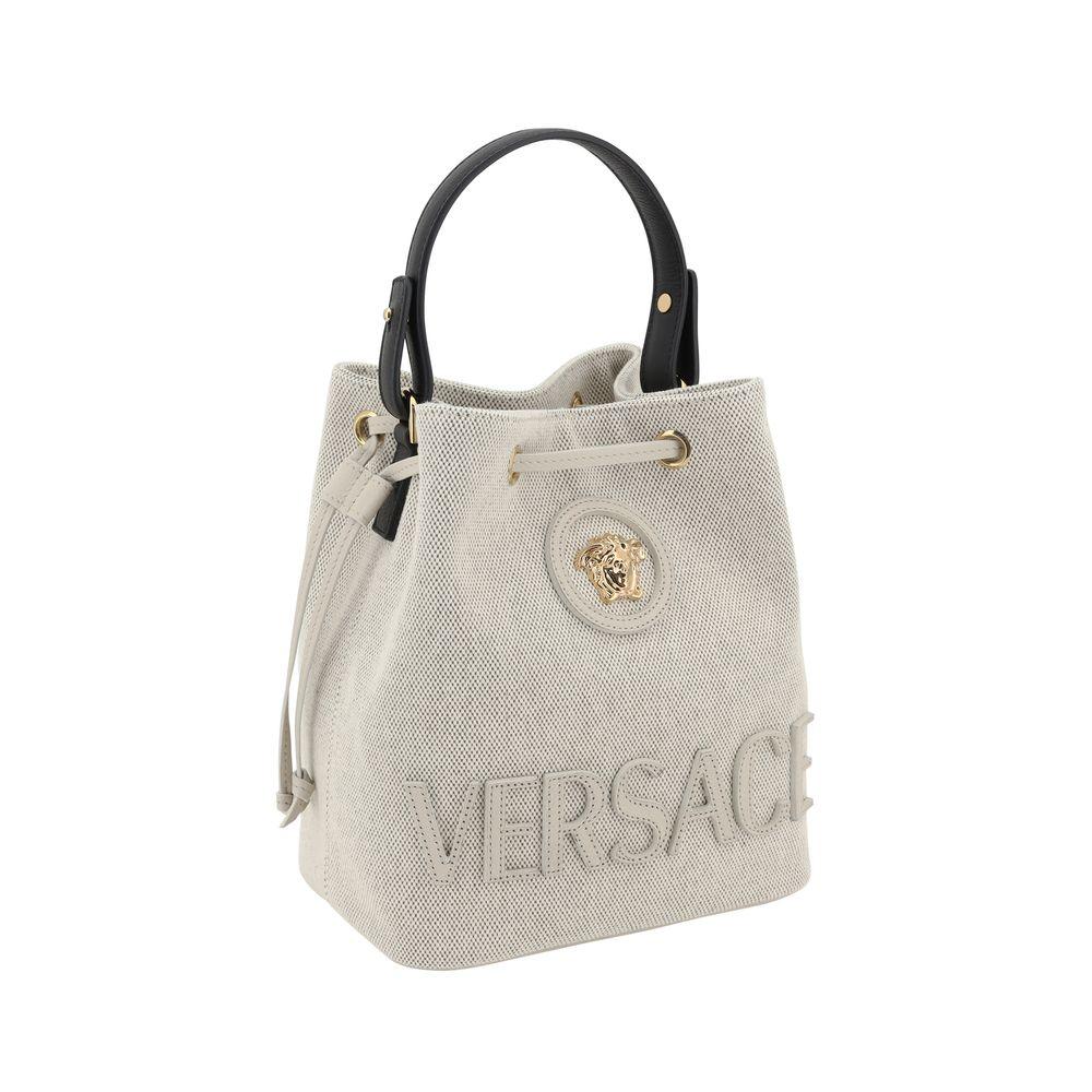 Versace White Fabric Backet Bag