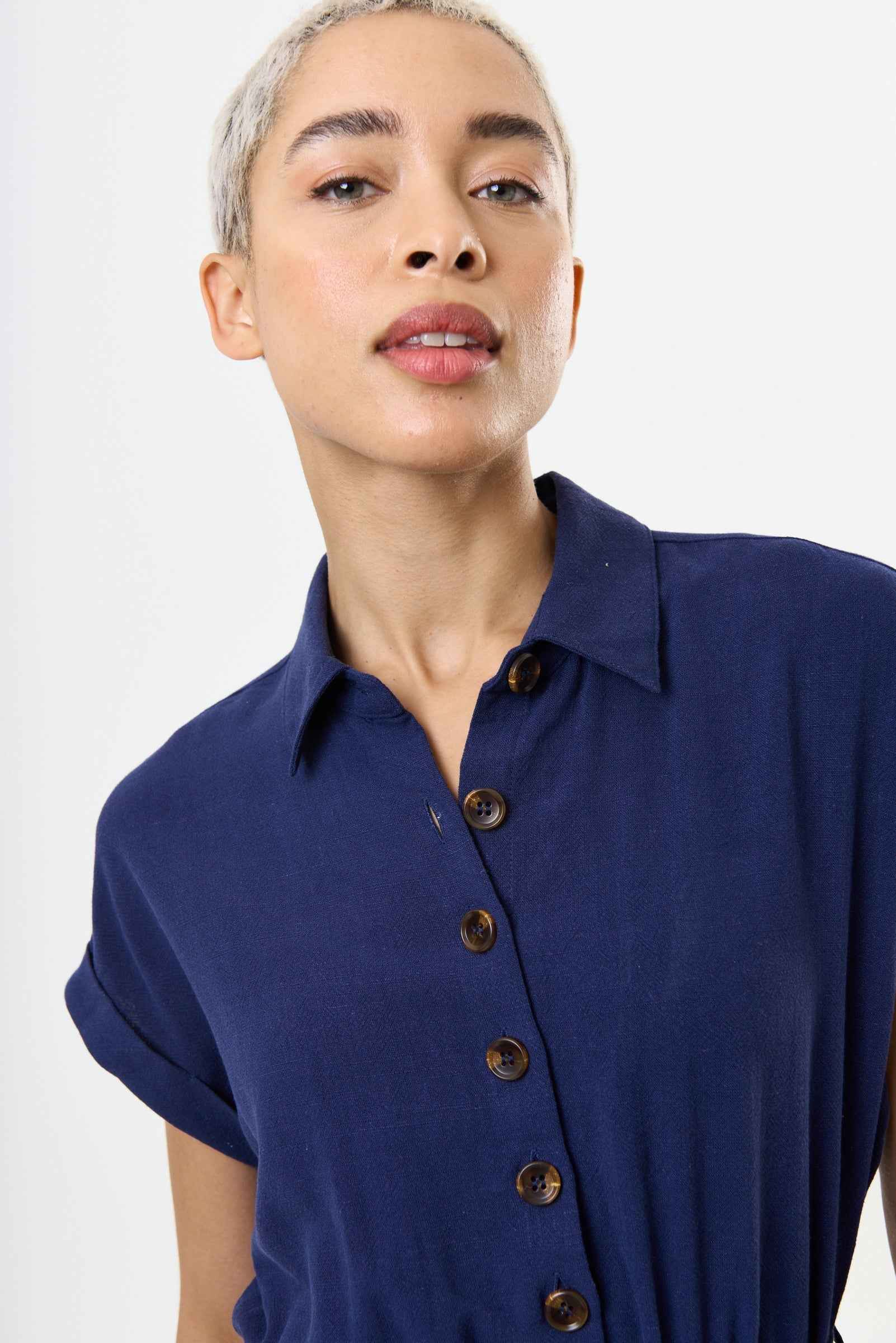 Addie Linen Mix Navy Playsuit