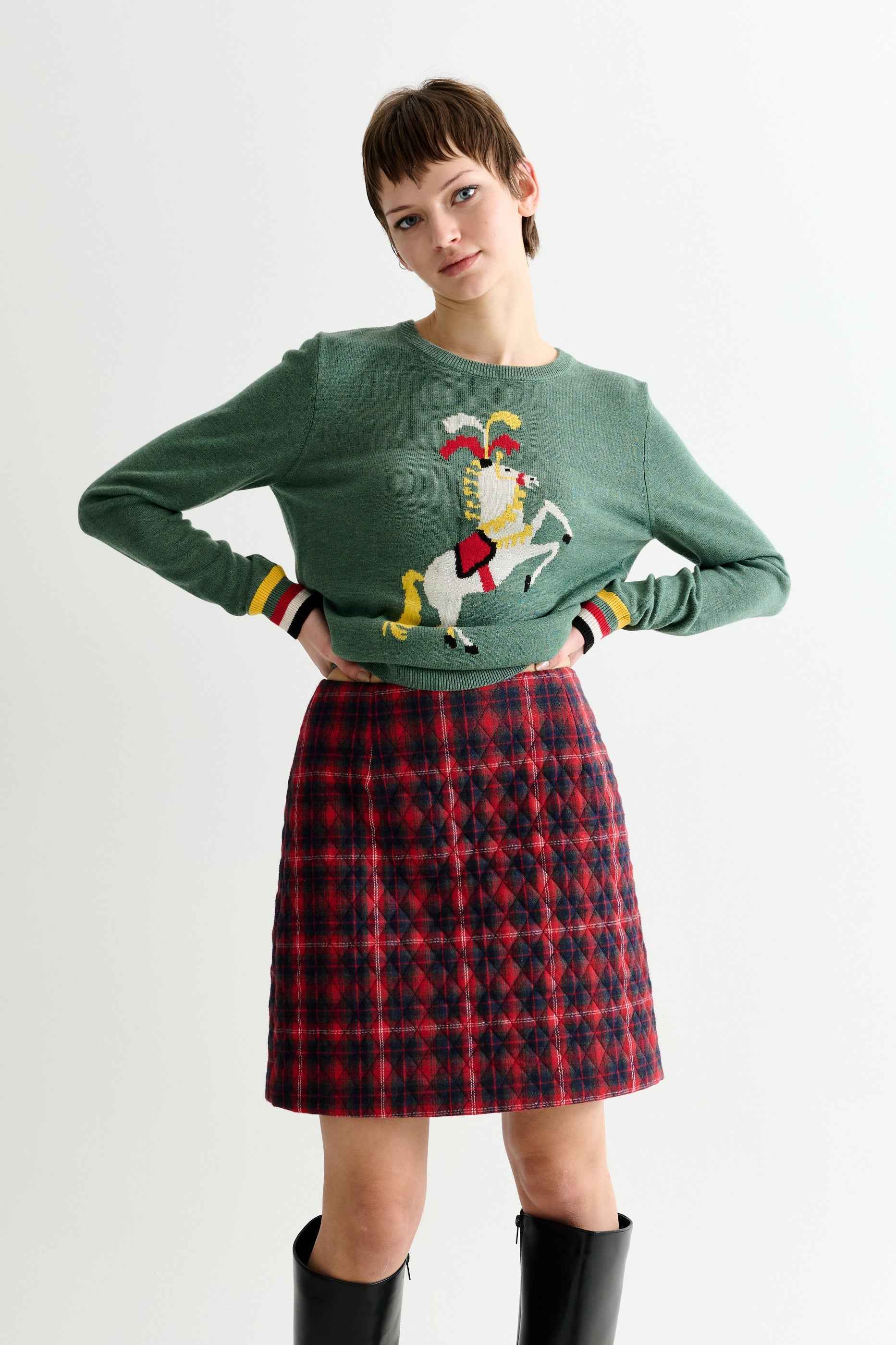 Aubin Winter Check Quilted Mini Skirt – Red