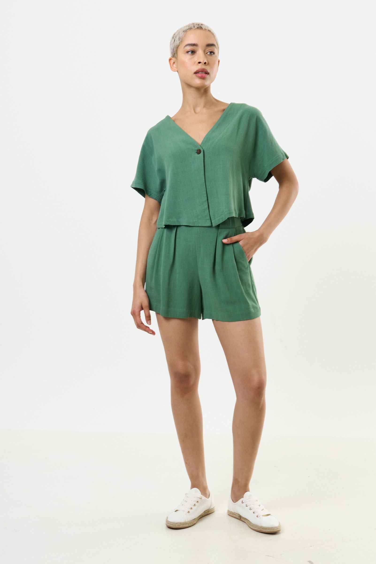 Hilton Linen Mix Shorts - Green