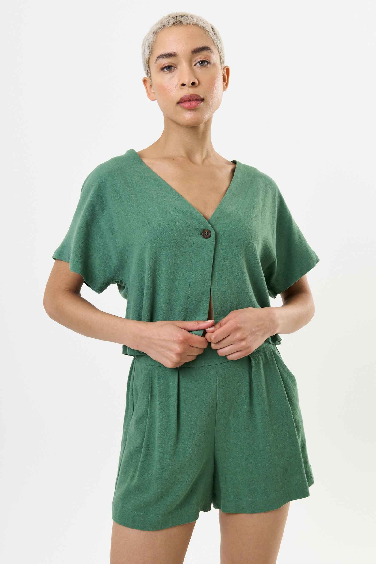 Hilton Linen Mix Shorts - Green
