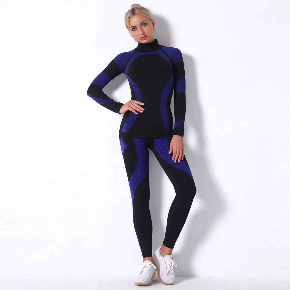 Breathable Yoga Workout Long Sleeve Shirt Leggings Set Gym Sports Fitness Striped Pants Suit For Women