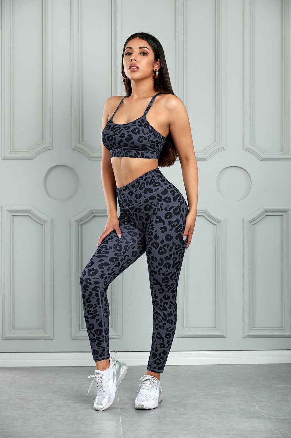 Charcoal Leopard Sports Bra and Legging Set