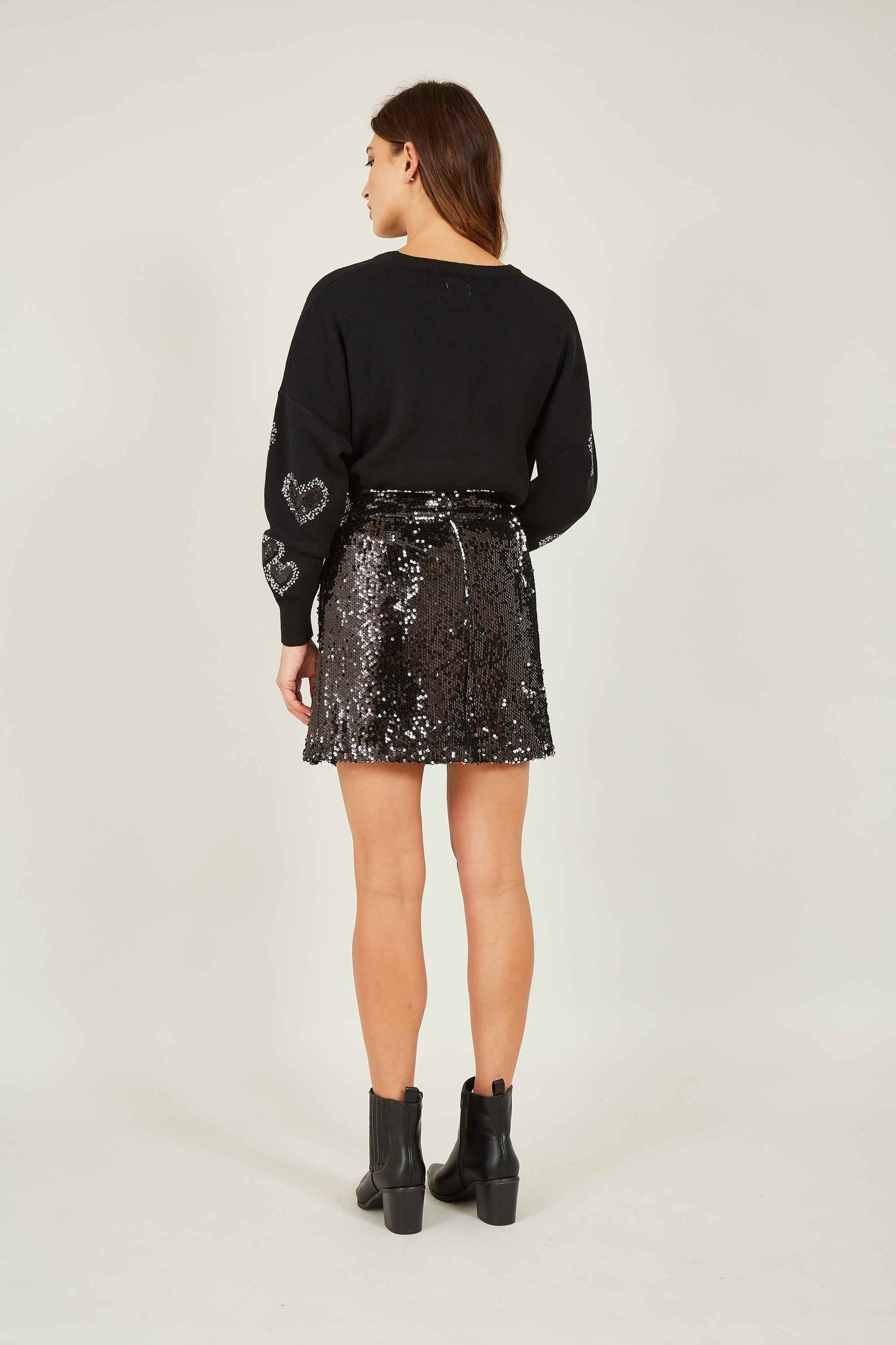 Yumi Black Sequin Mini Skirt