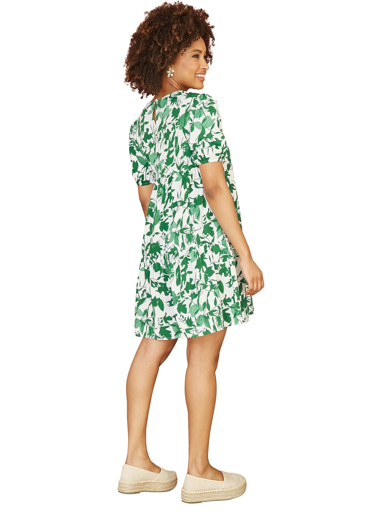 Mela Green Leaf Print Tunic Skater Dress