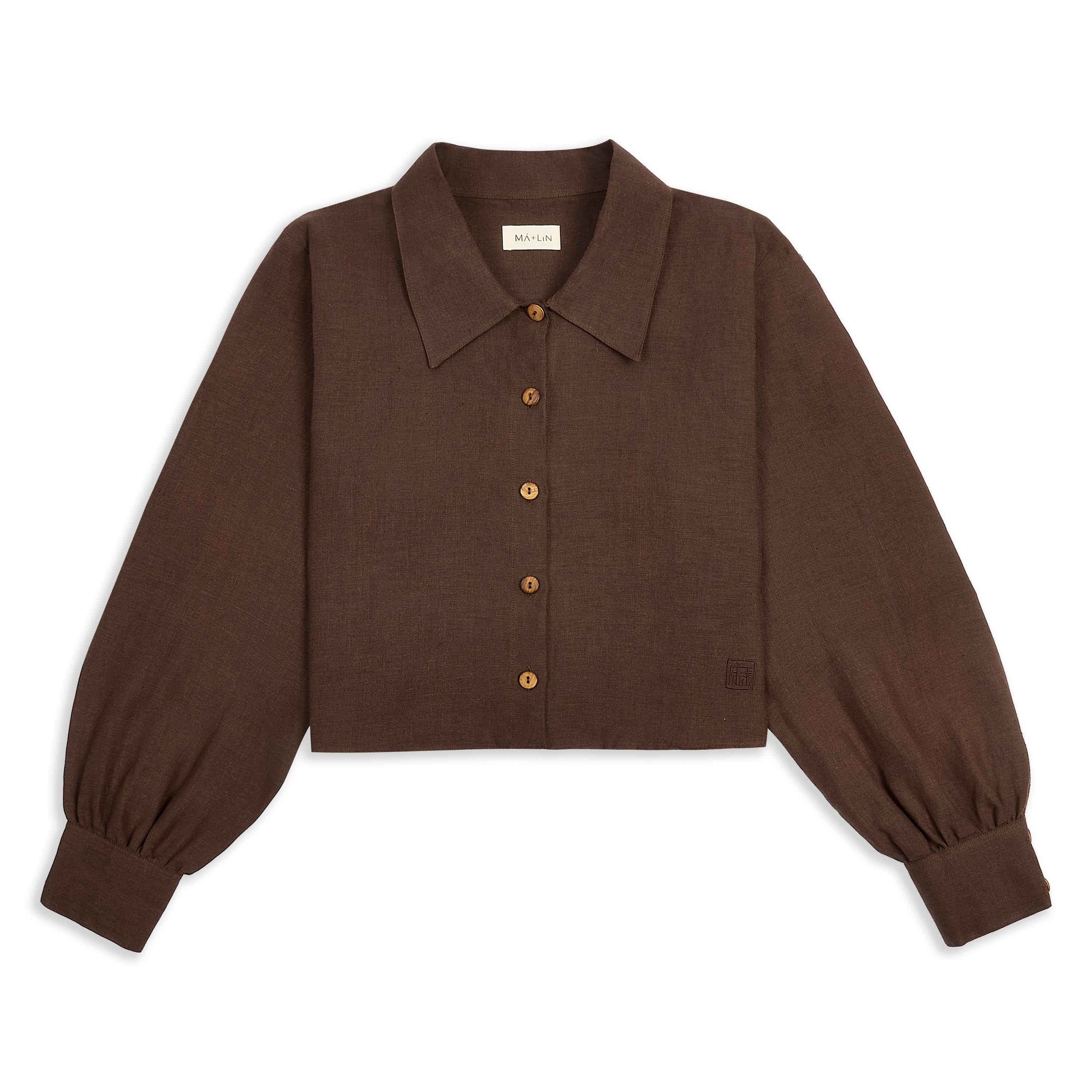 Freya Linen Cropped Blouse  - Chocolate