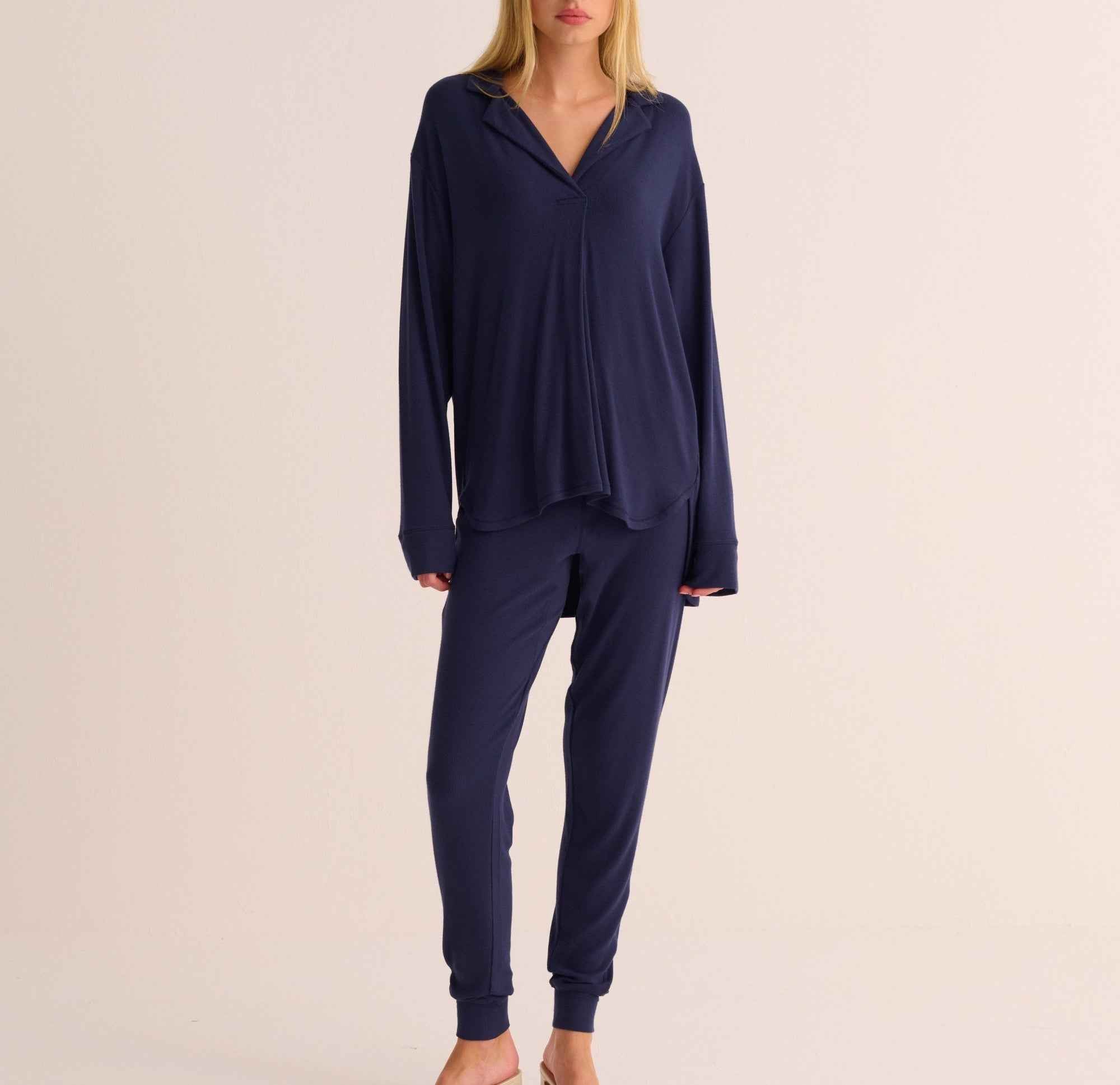 Navy Ribbed Modal Hero Shirt and Cuffed Leggings Set