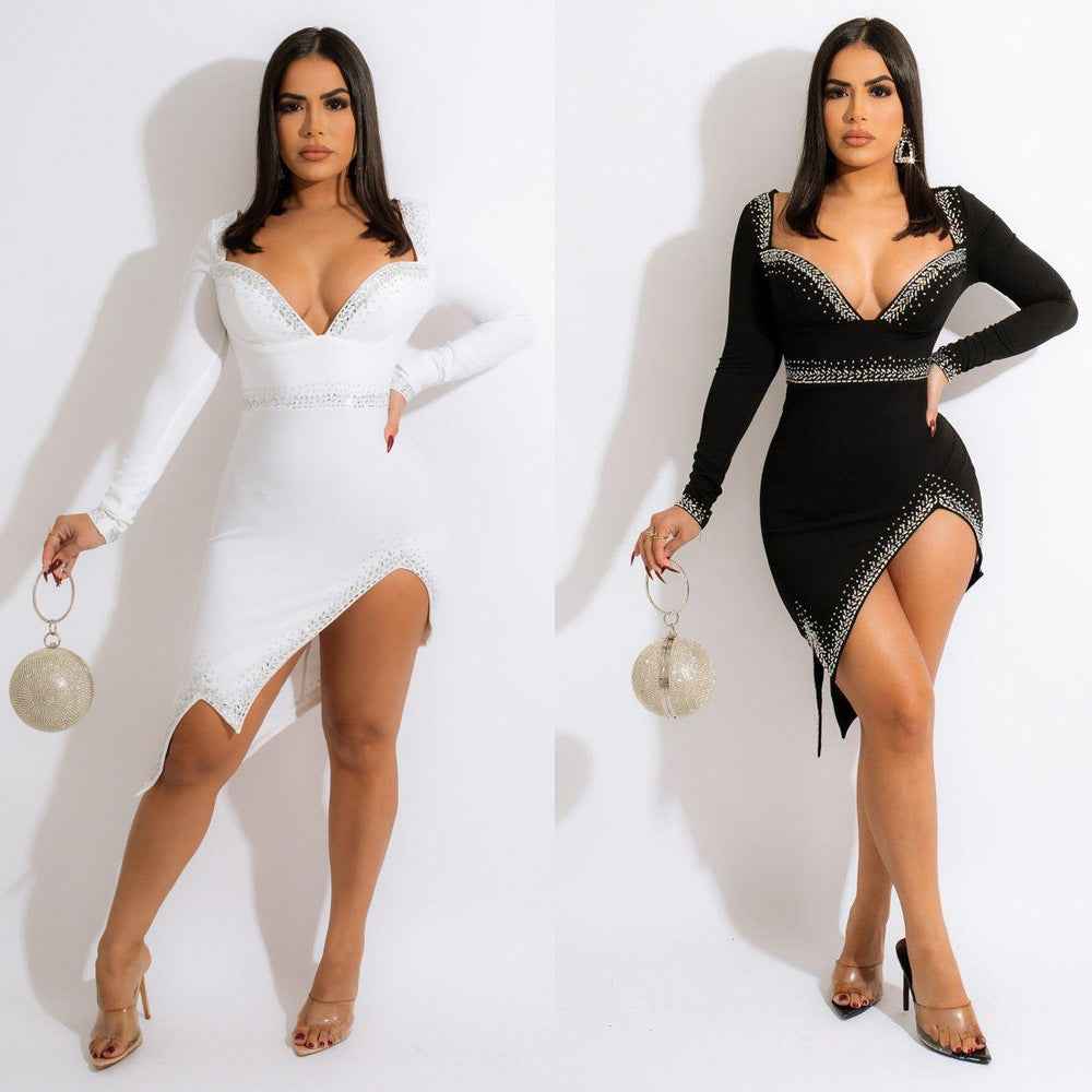 Velvet Sequin Backless Black Dress