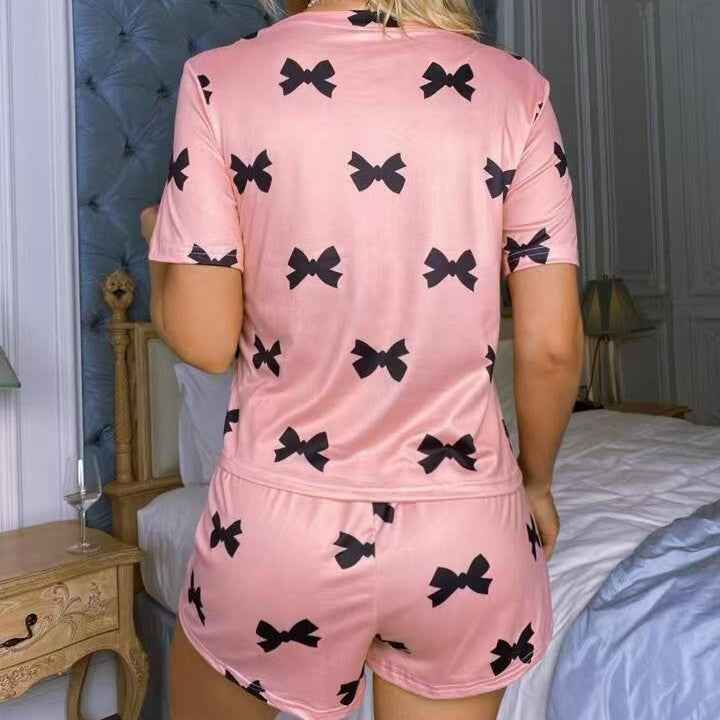 Round Neck T-shirt Pajamas Shorts Sweet Two-piece Set Suit