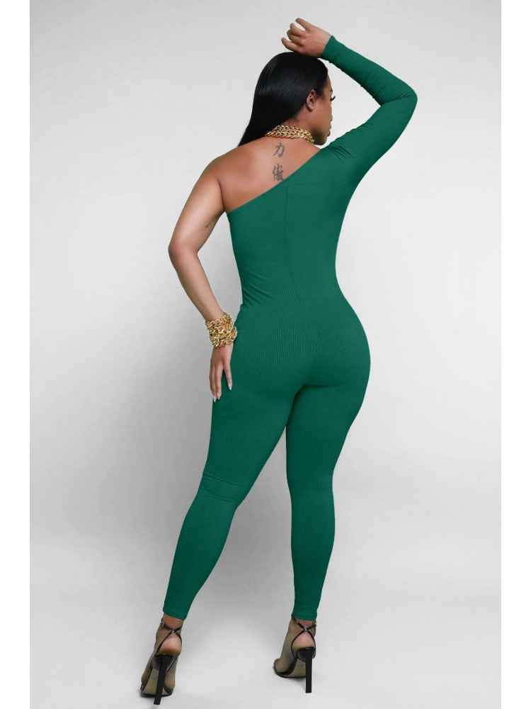 Fall One-shoulder Long Sleeve Slim Jumpsuits