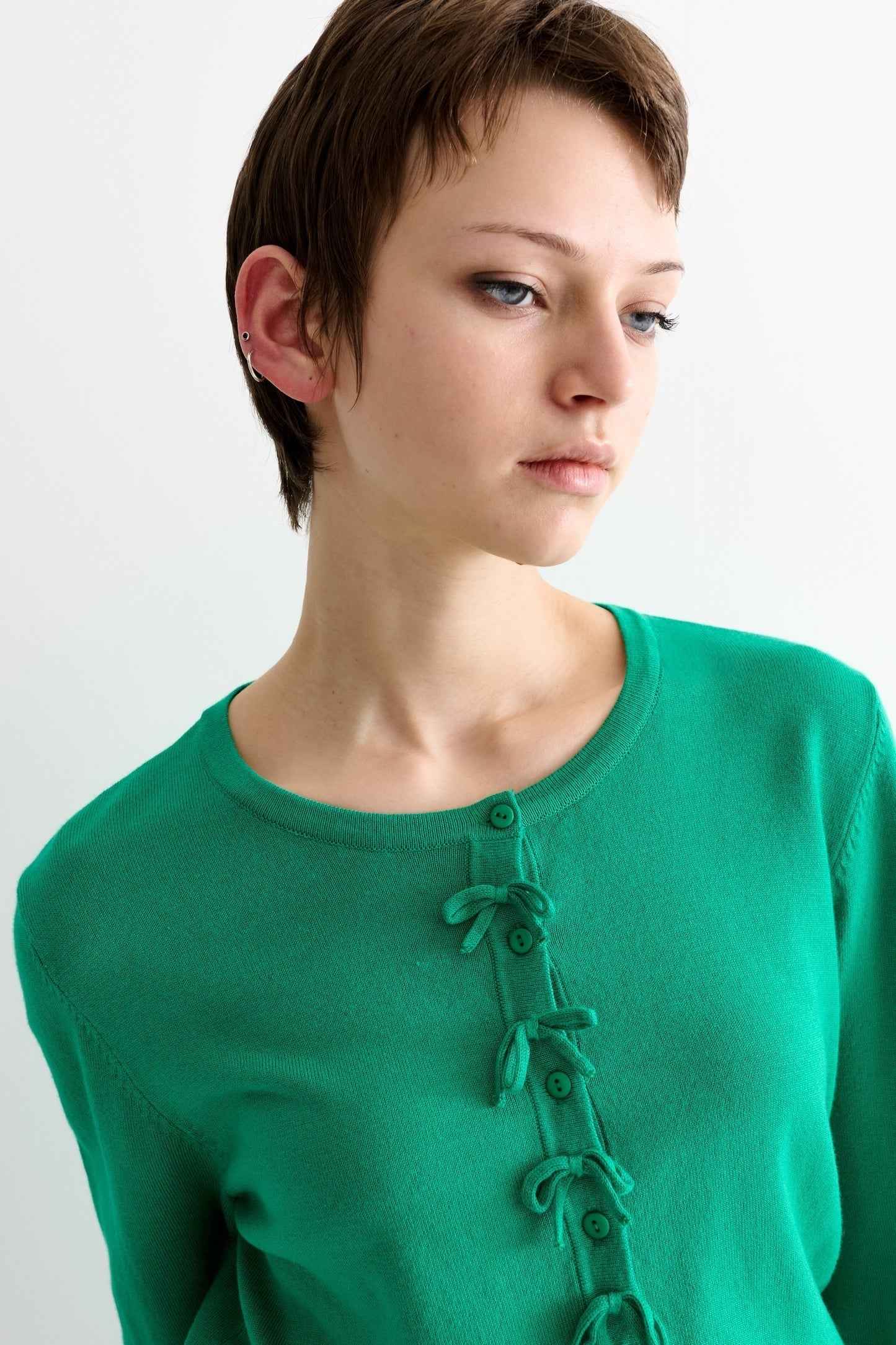 Ives Bow Trimmed Cardigan - Green