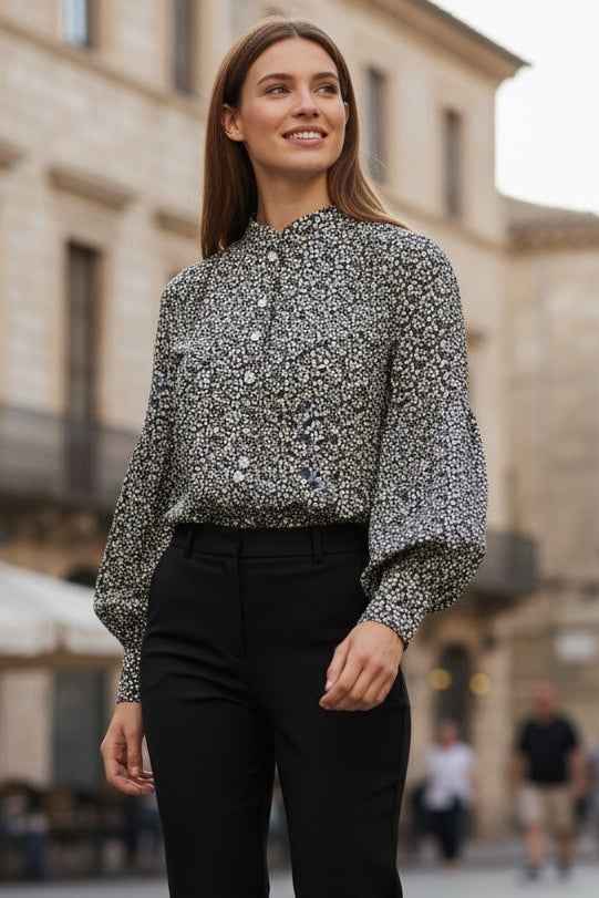 Louche Clancy Candy Bud Print Long Sleeve Blouse