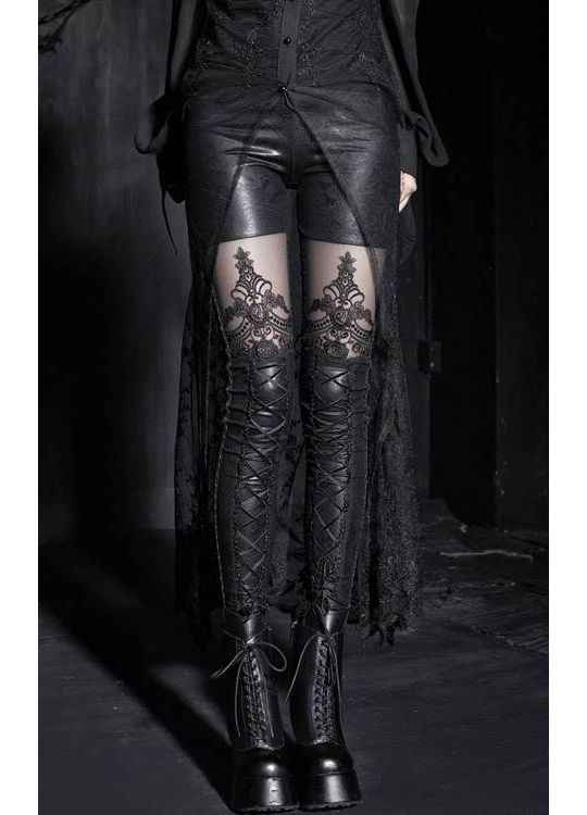 Punk Rave Macbeth Gothic Leggings - Mesh Panel & Corset Lace Detail