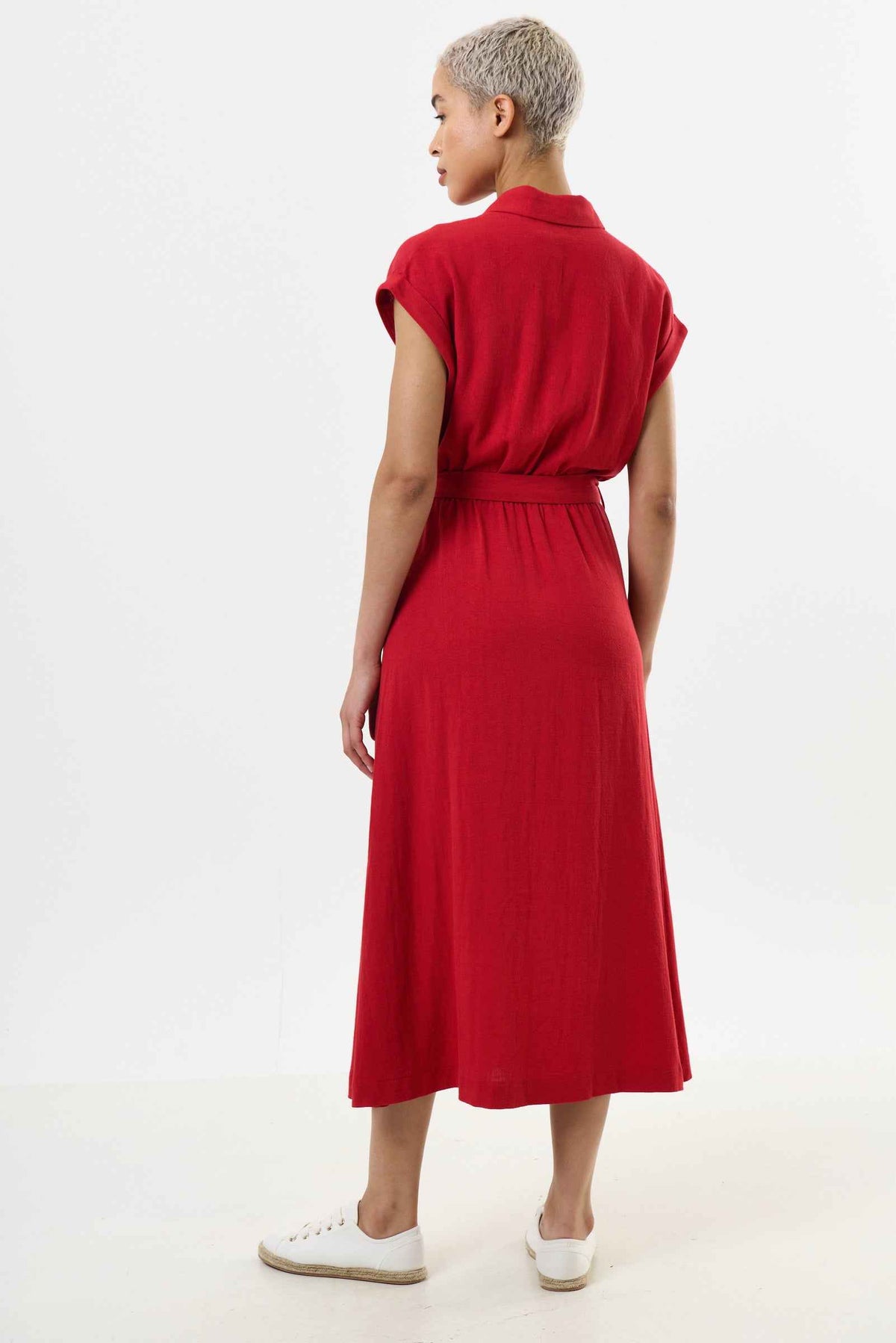 Reese Linen Mix Button Through Midi Shirt Dress - Red