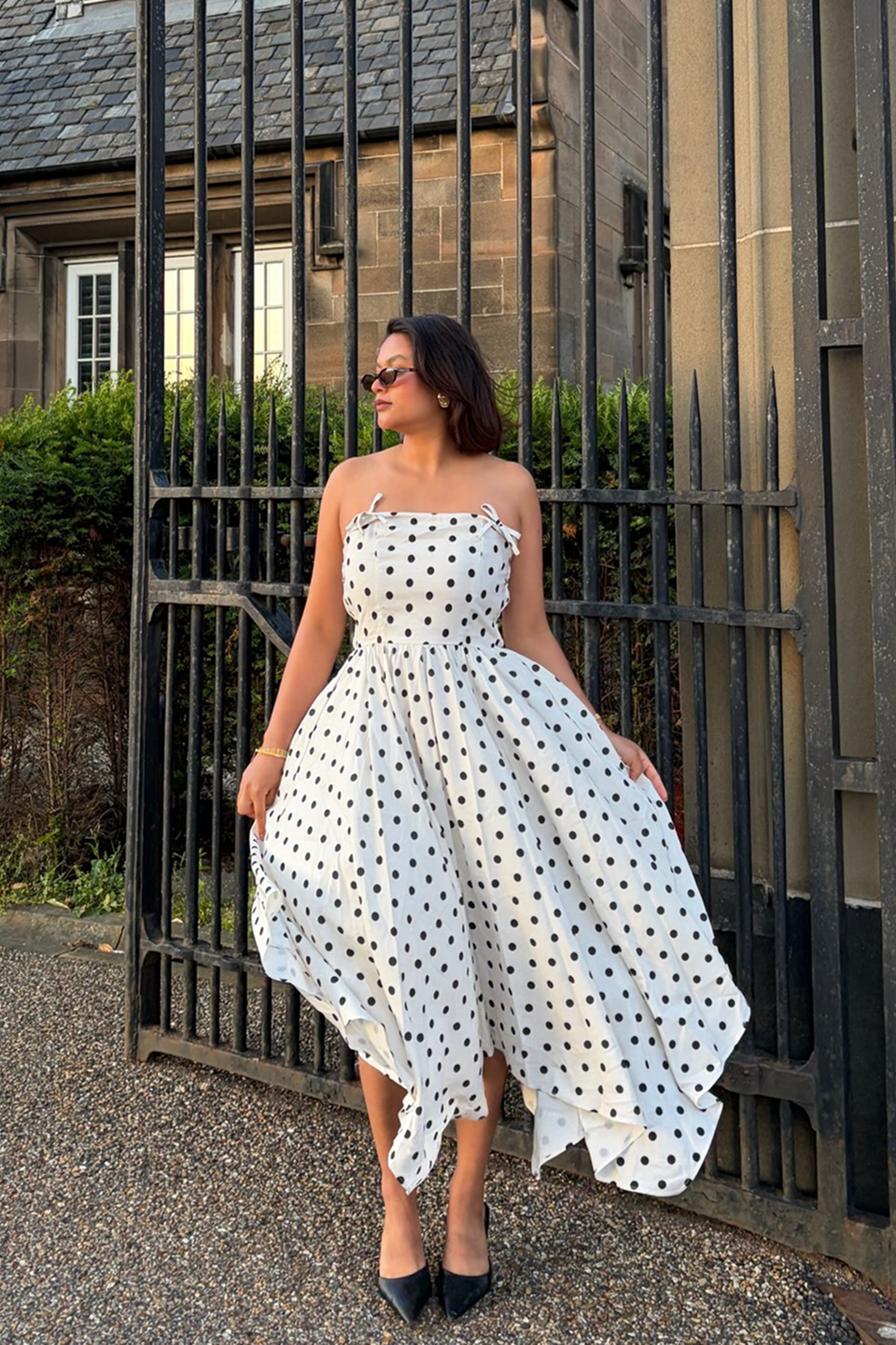 Yumi Polka Dot Hankerchief Hem Dress