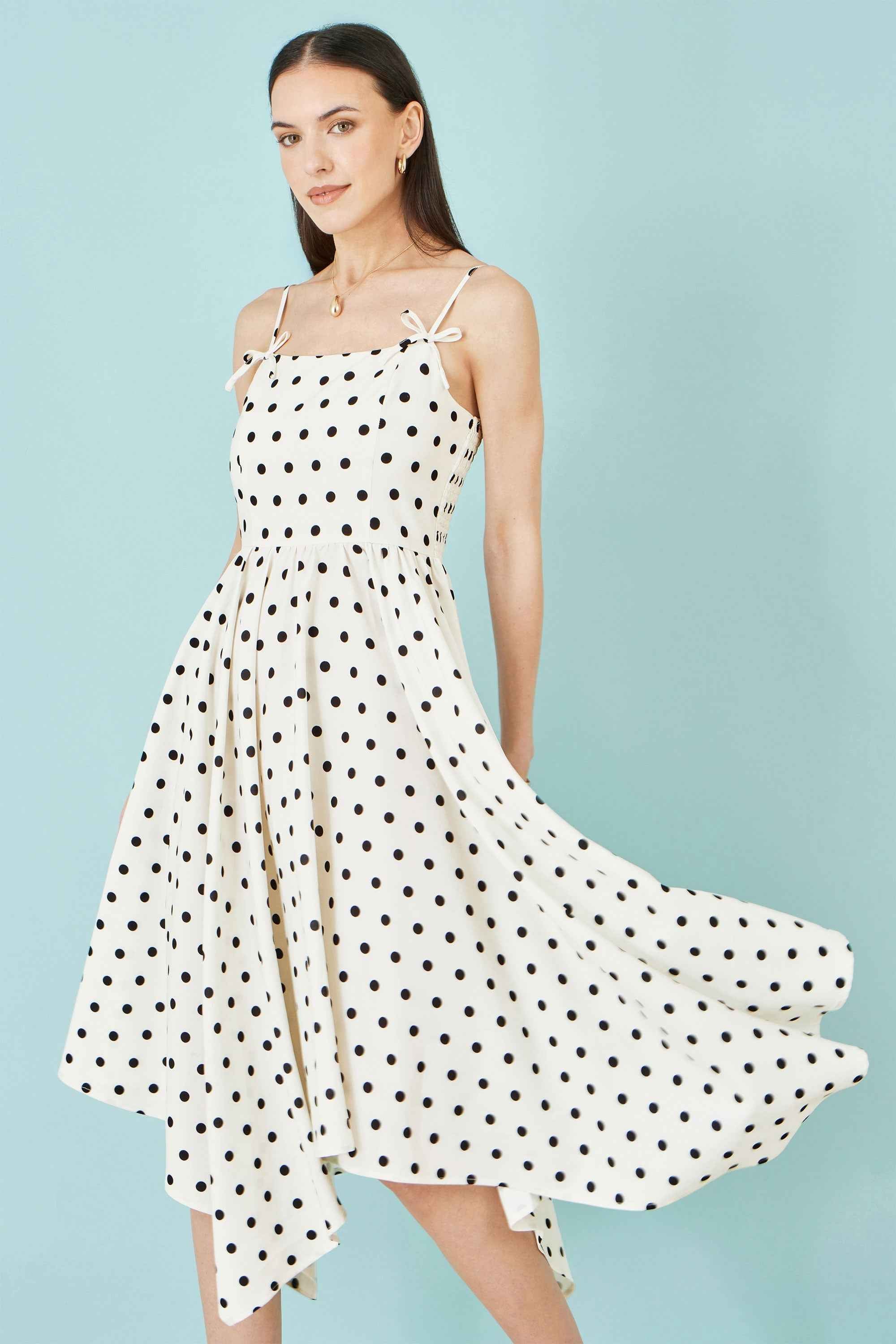Yumi Polka Dot Hankerchief Hem Dress