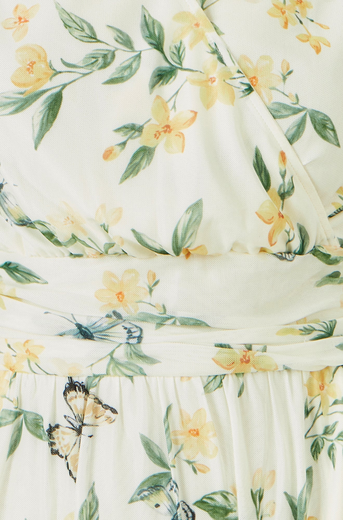 Yumi White Floral Print Mesh Stretch Midi Dress With Pockets