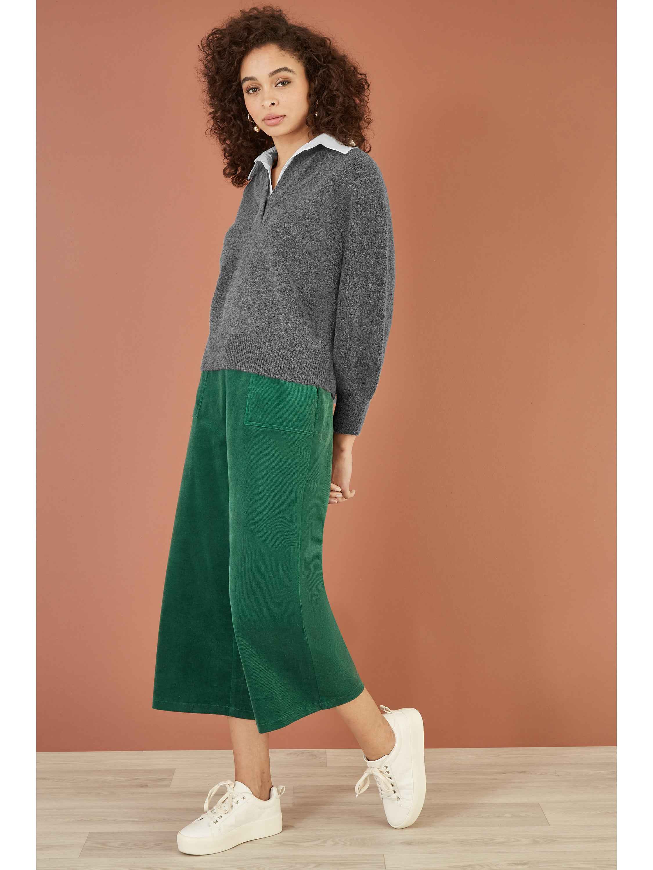 Yumi Grey Knitted Jumper With Collar Detail