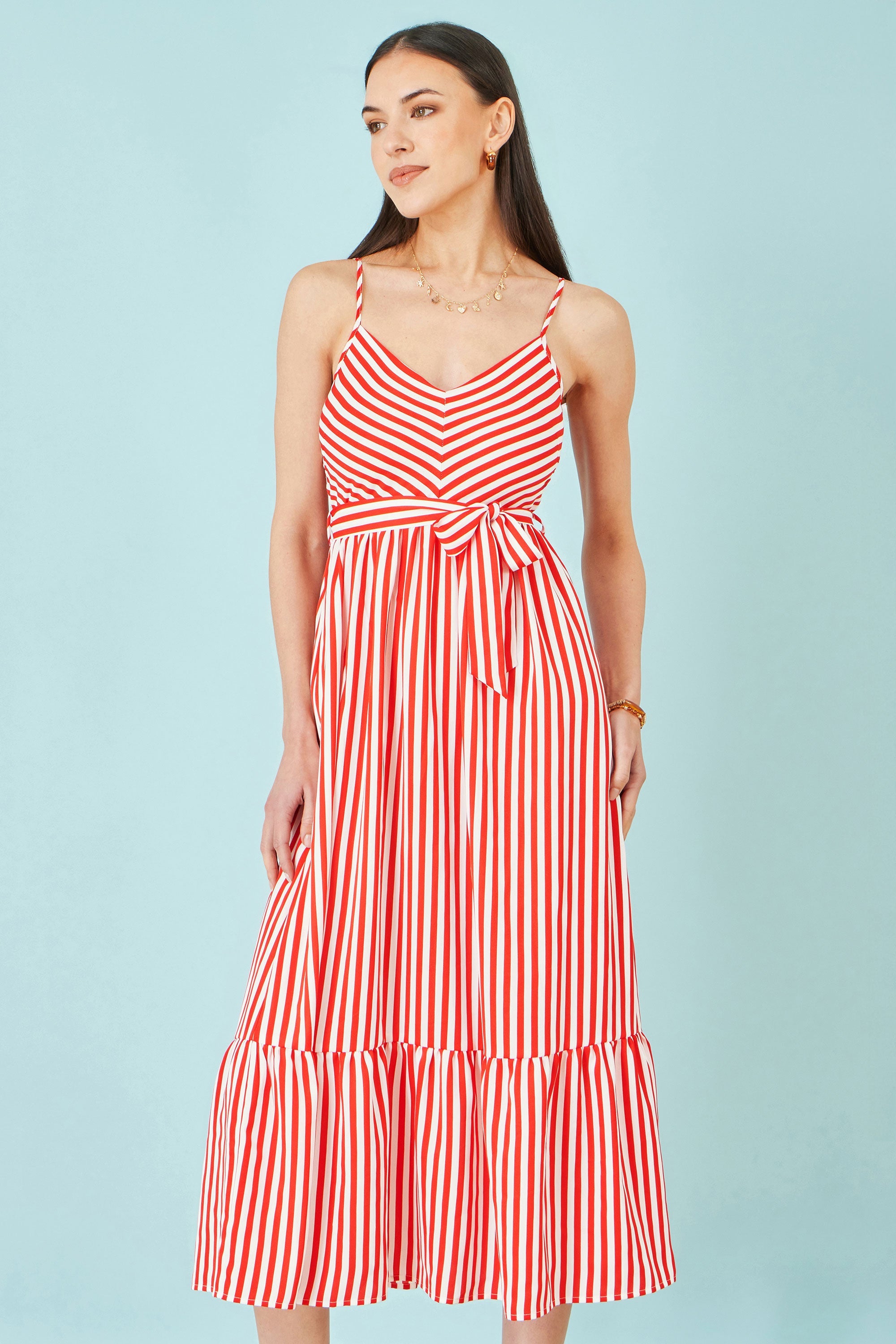 Yumi Red Stripe Midi Sun Dress