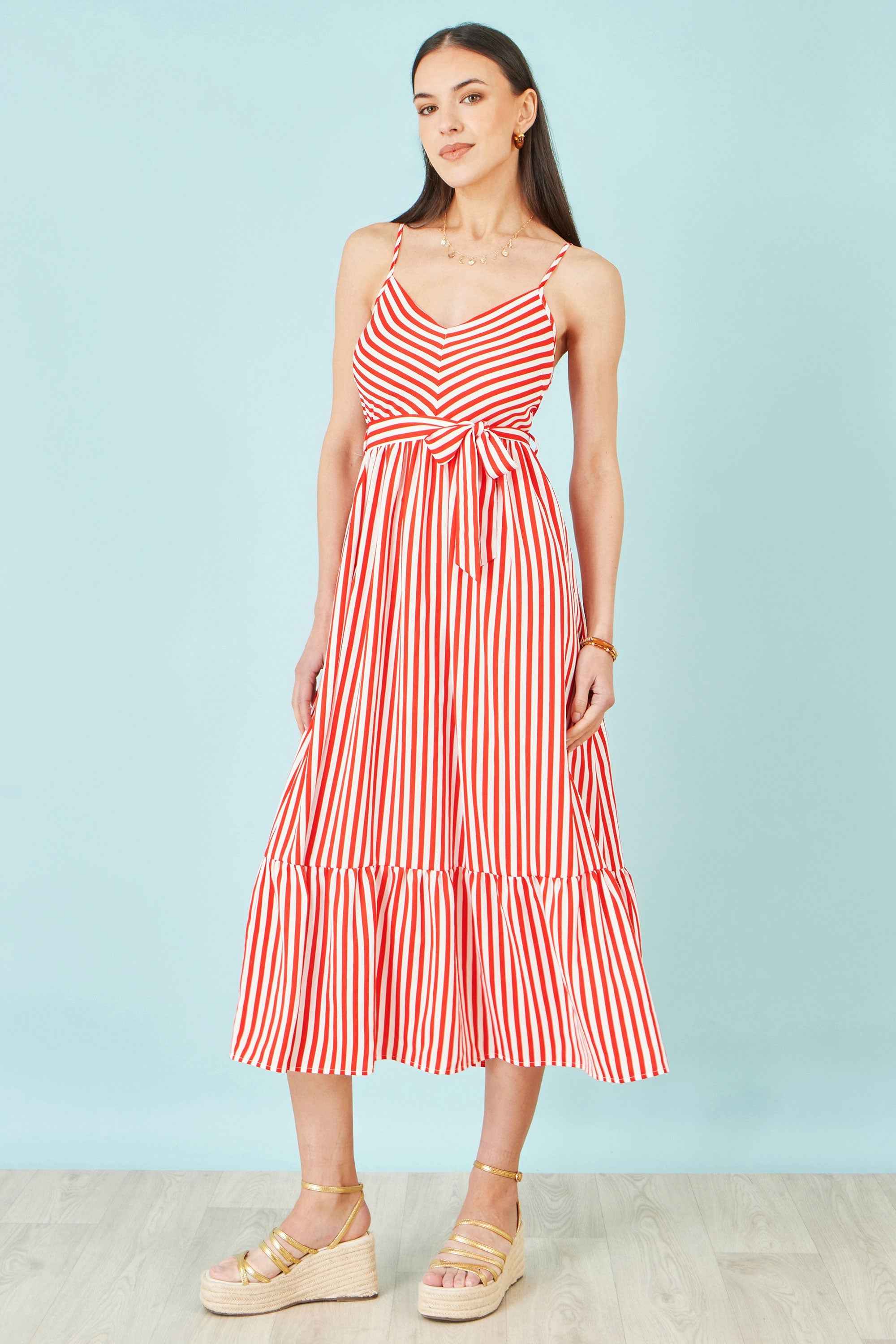 Yumi Red Stripe Midi Sun Dress