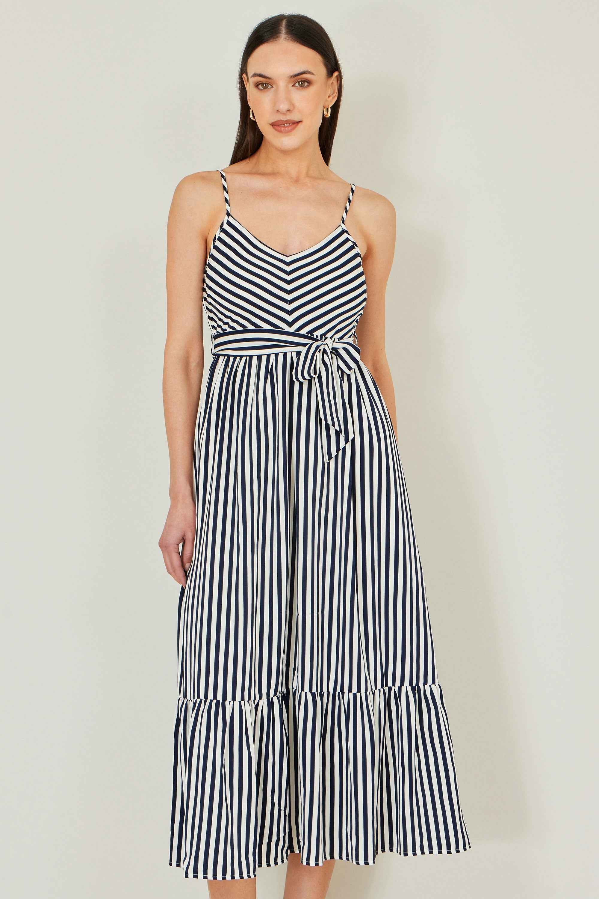 Yumi Navy Stripe Midi Sun Dress
