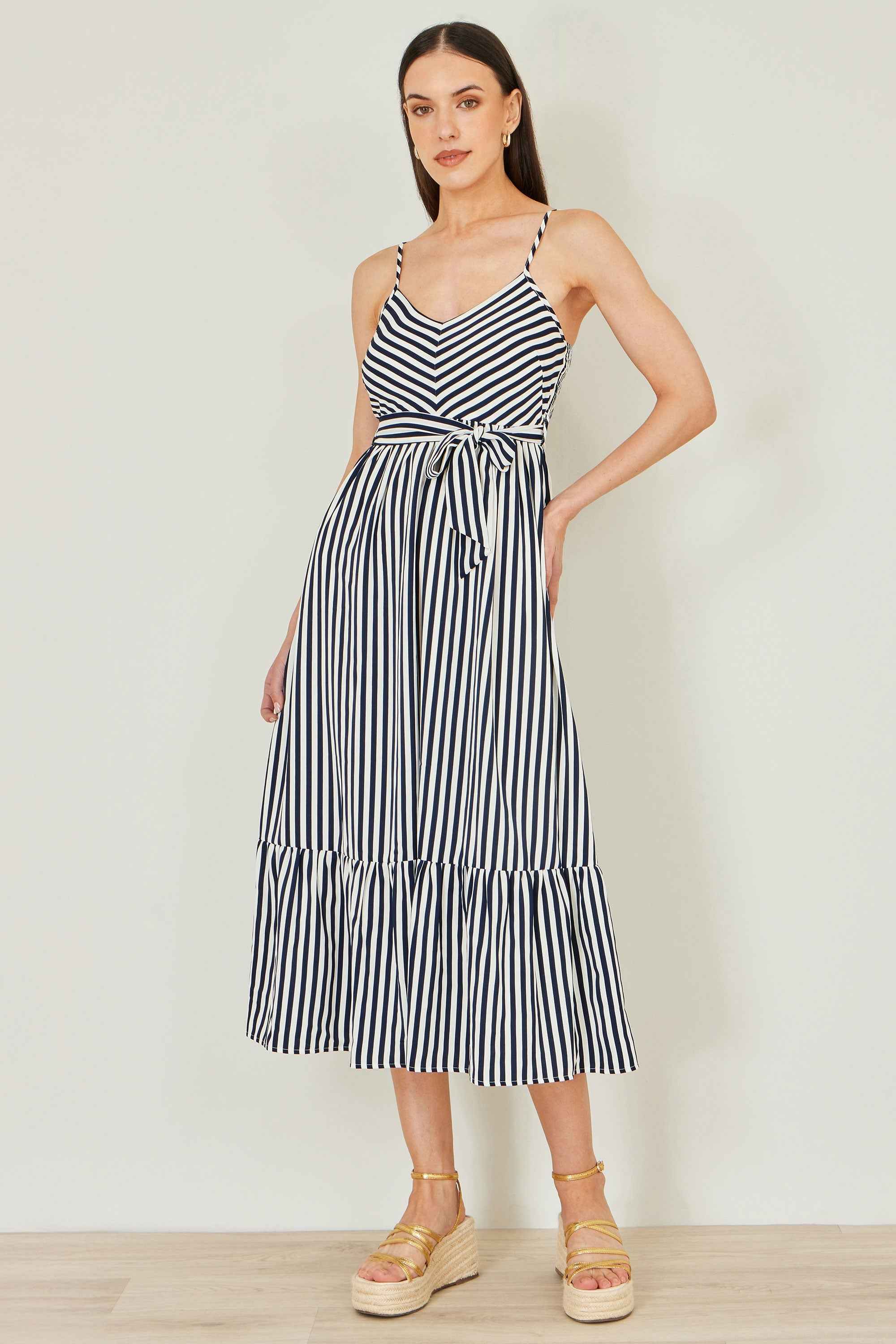 Yumi Navy Stripe Midi Sun Dress