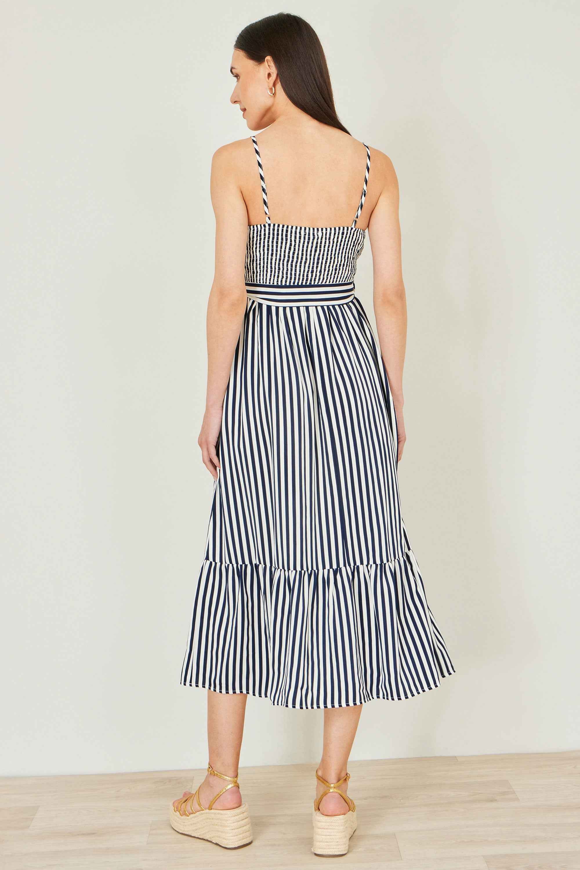 Yumi Navy Stripe Midi Sun Dress